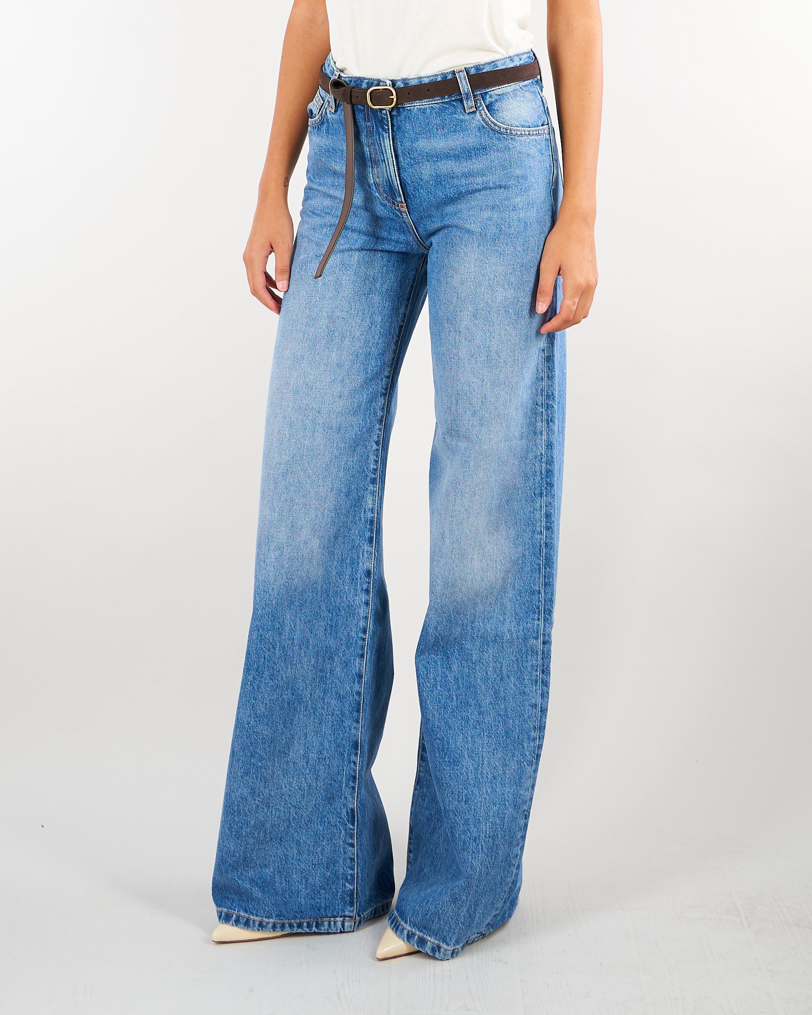Jeans Blue Vintage a palazzo con cintura PJ20N66E2 139 ELISABETTA FRANCHI 