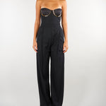 Tuta Nero in gabardina con coppe gioiello TU07567E2 110 ELISABETTA FRANCHI 