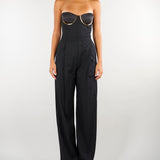 Tuta Nero in gabardina con coppe gioiello TU07567E2 110 ELISABETTA FRANCHI 