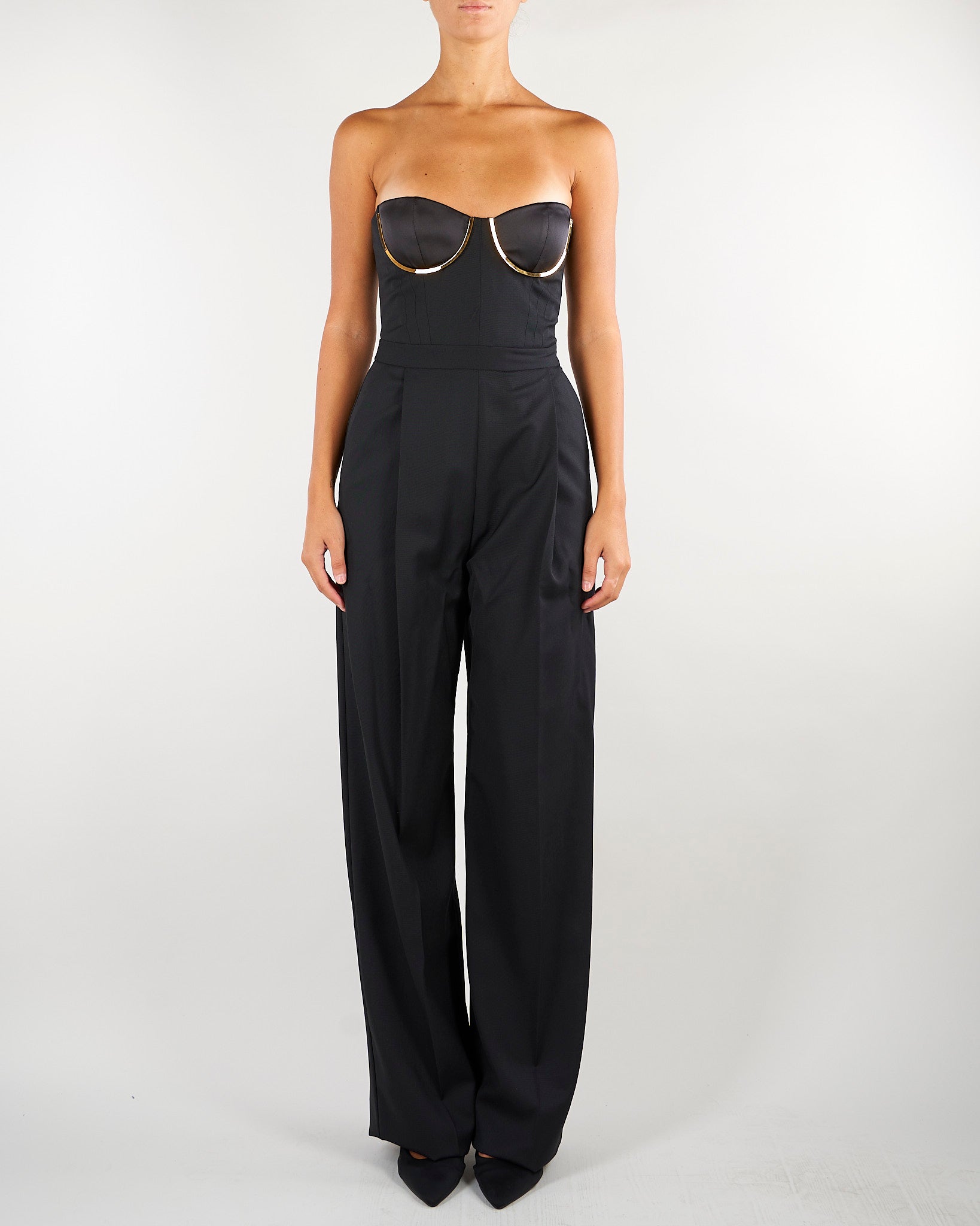 Tuta Nero in gabardina con coppe gioiello TU07567E2 110 ELISABETTA FRANCHI 
