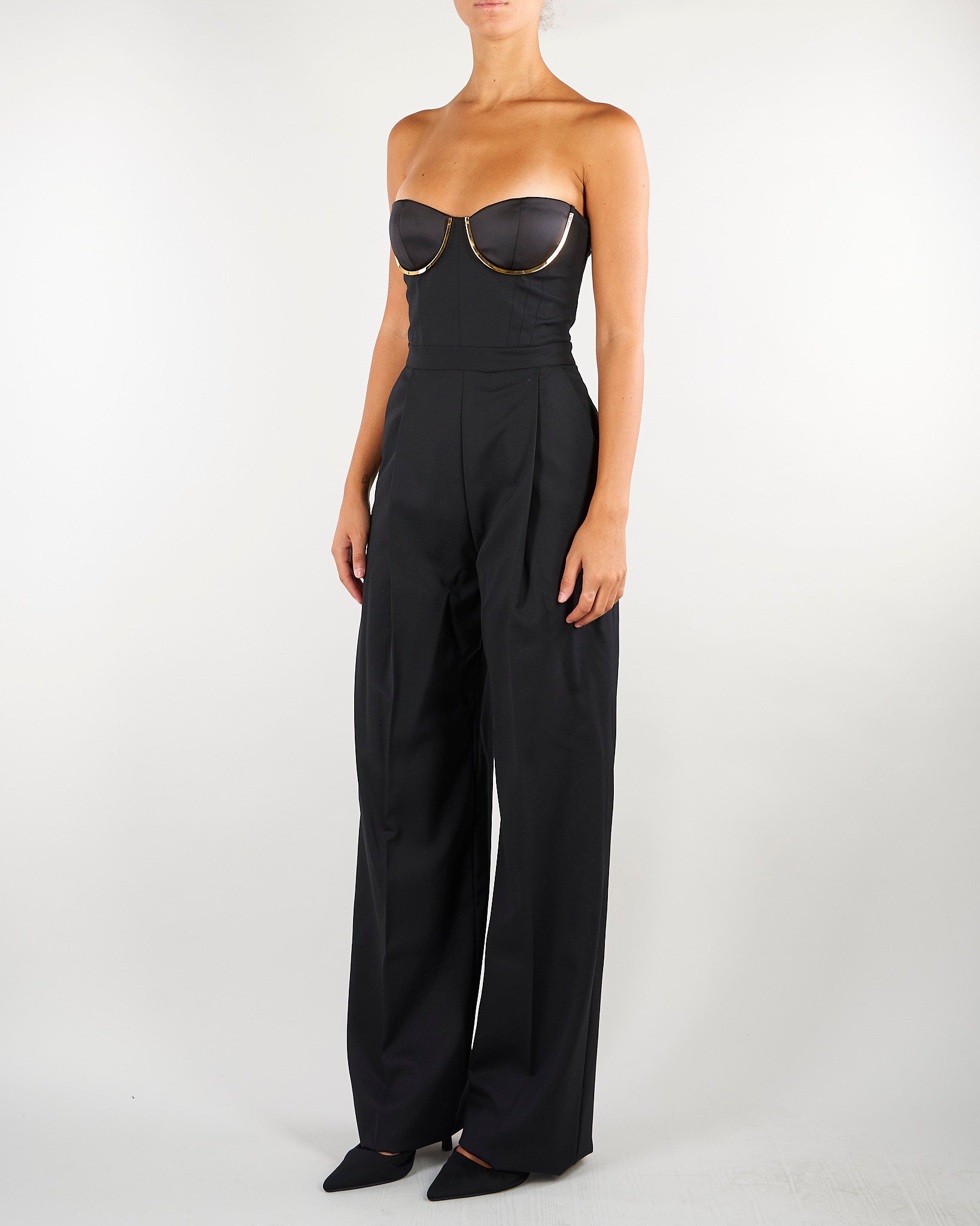 Tuta Nero in gabardina con coppe gioiello TU07567E2 110 ELISABETTA FRANCHI 