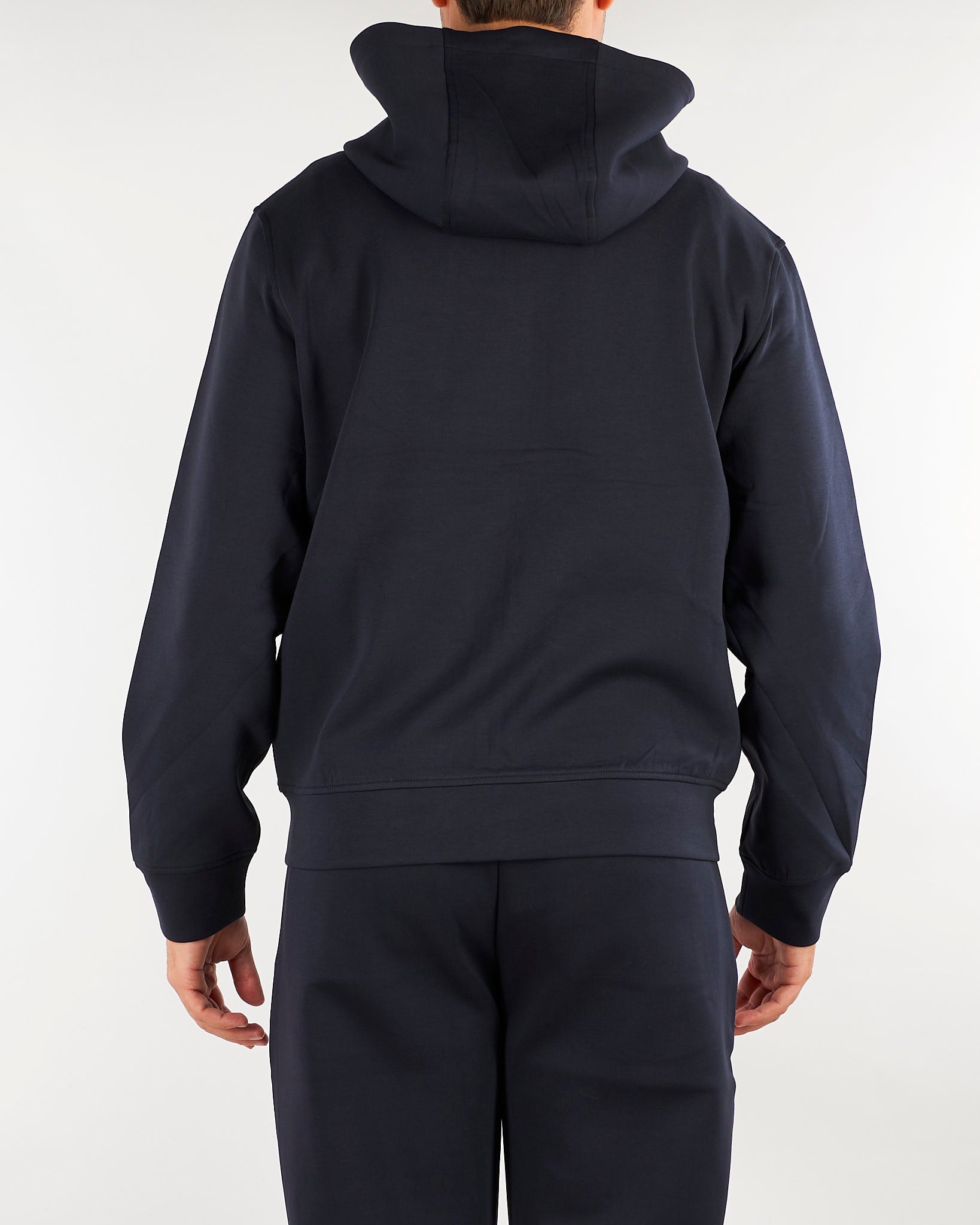 Felpa Blu con cappuccio e zip di double jersey con ricamo logo EM004538AF10013 UB118 EMPORIO ARMANI 
