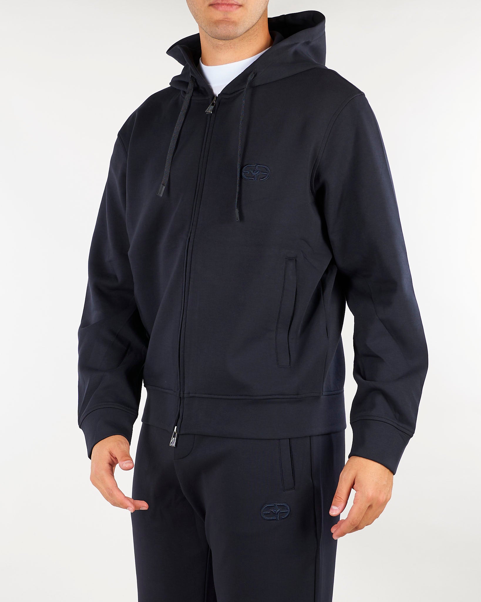 Felpa Blu con cappuccio e zip di double jersey con ricamo logo EM004538AF10013 UB118 EMPORIO ARMANI 