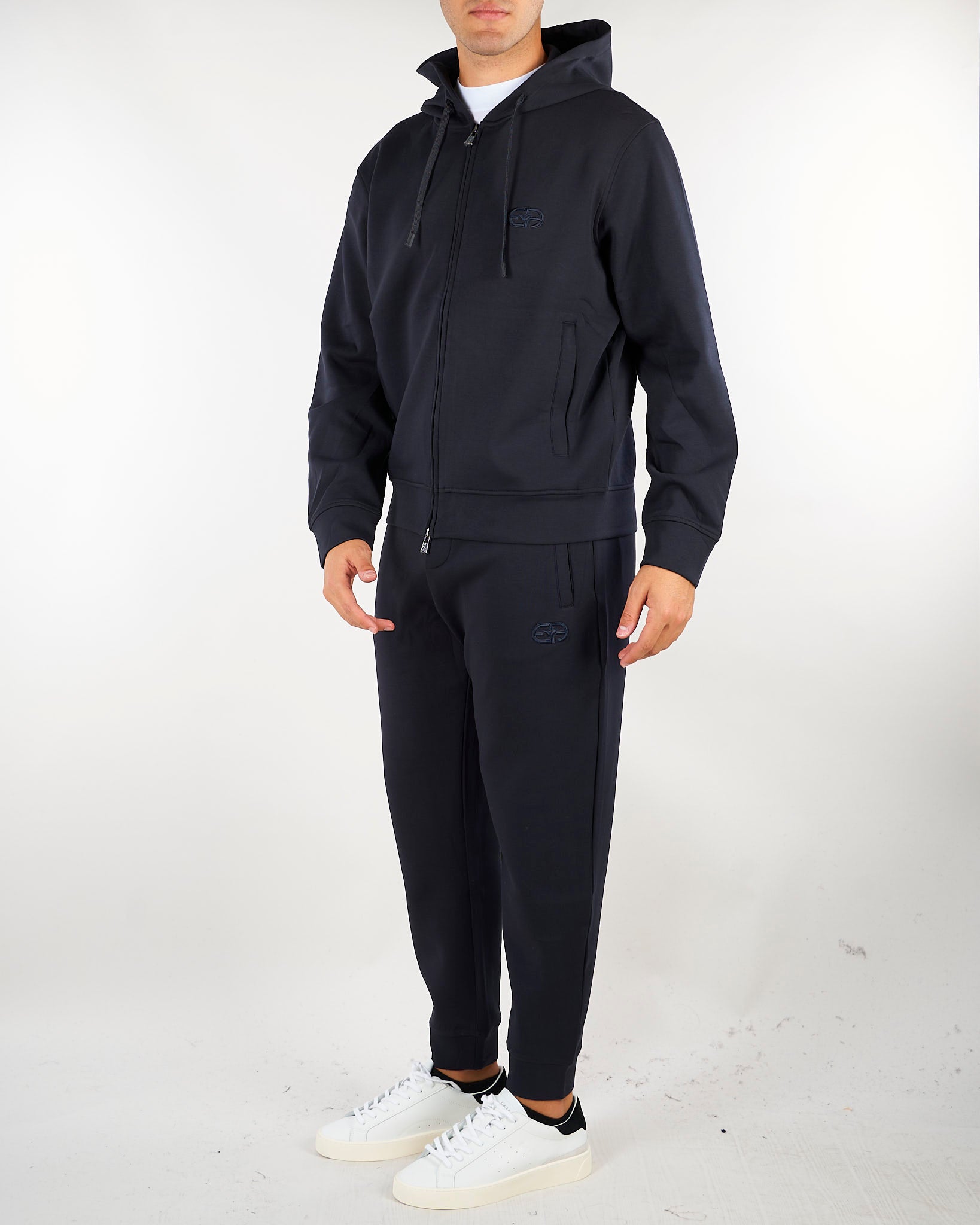 Felpa Blu con cappuccio e zip di double jersey con ricamo logo EM004538AF10013 UB118 EMPORIO ARMANI 