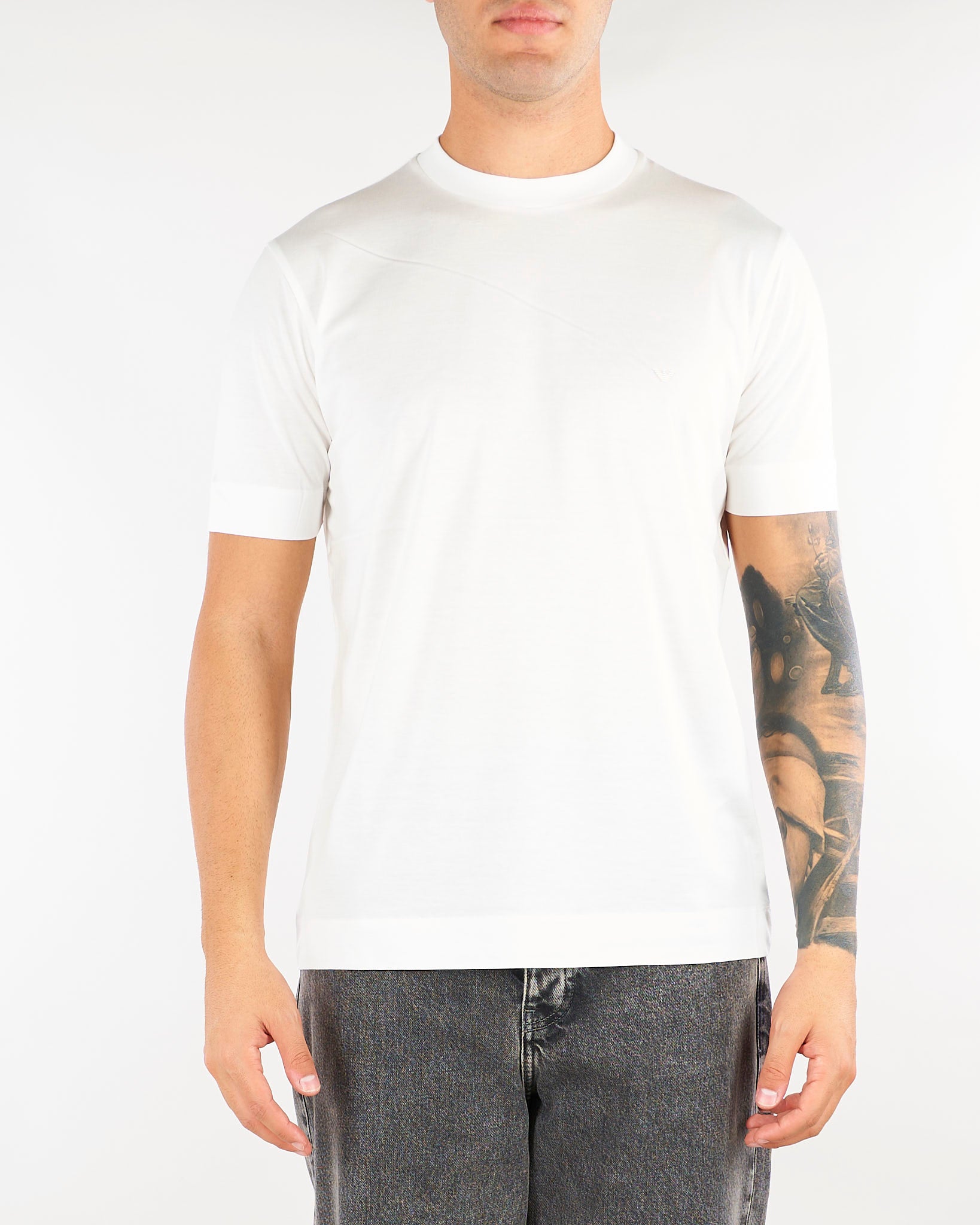 T-shirt Bianco in lyocell e cotone con logo EM006318AF10017 U0003 EMPORIO ARMANI 