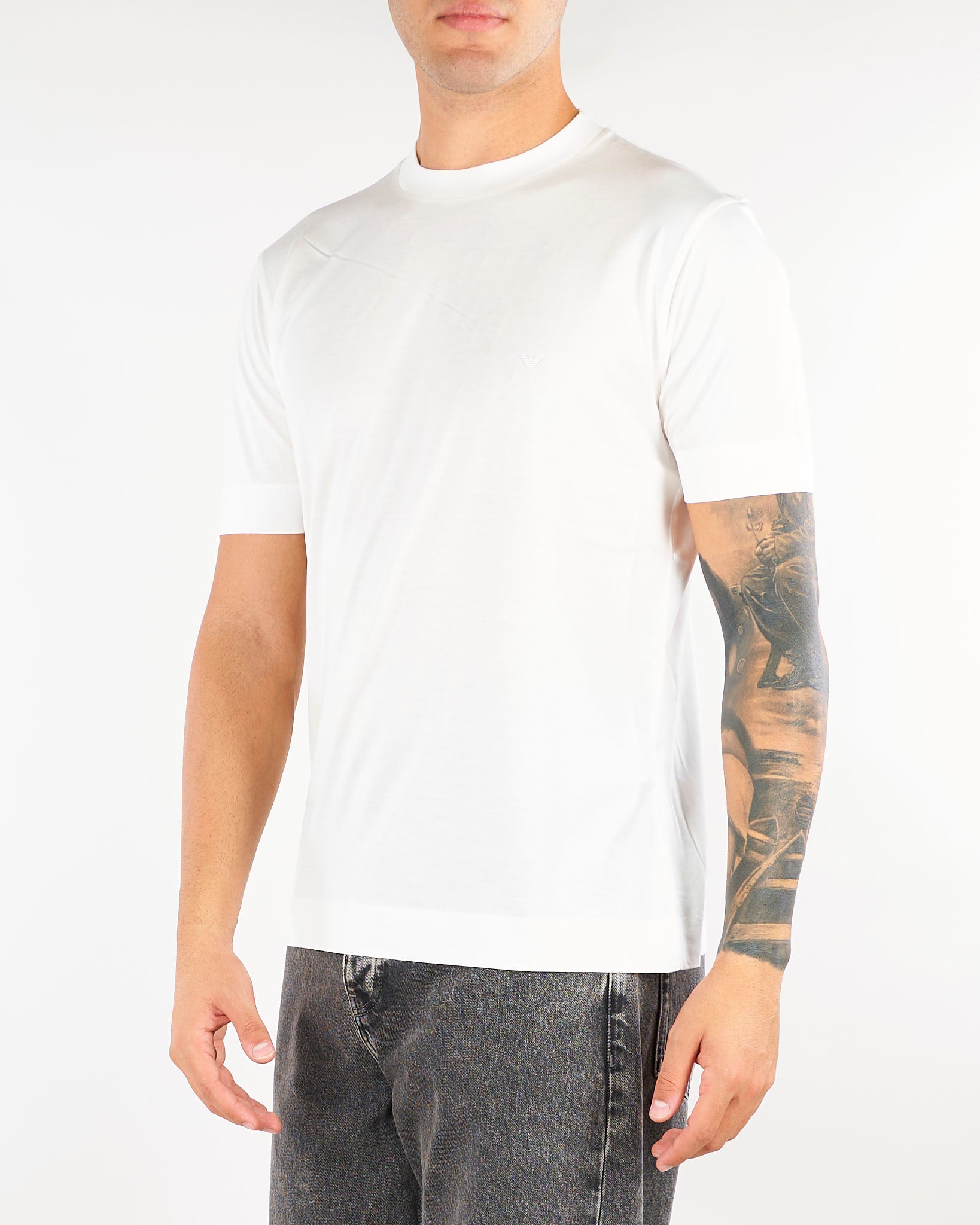 T-shirt Bianco in lyocell e cotone con logo EM006318AF10017 U0003 EMPORIO ARMANI 