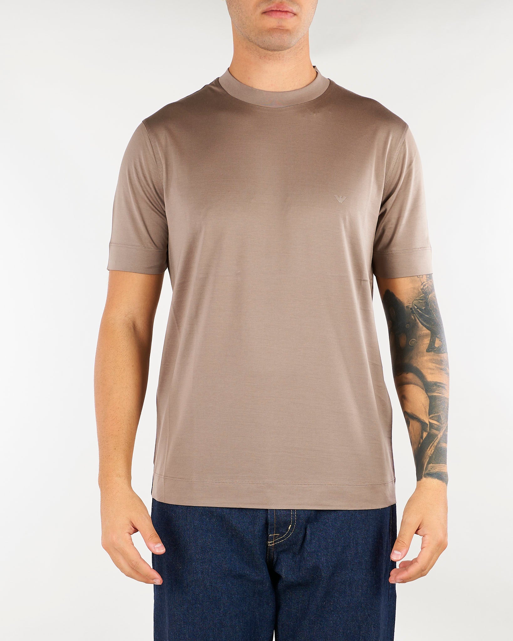 T-shirt Beige in lyocell e cotone con logo EM006318AF10017 U6107 EMPORIO ARMANI 