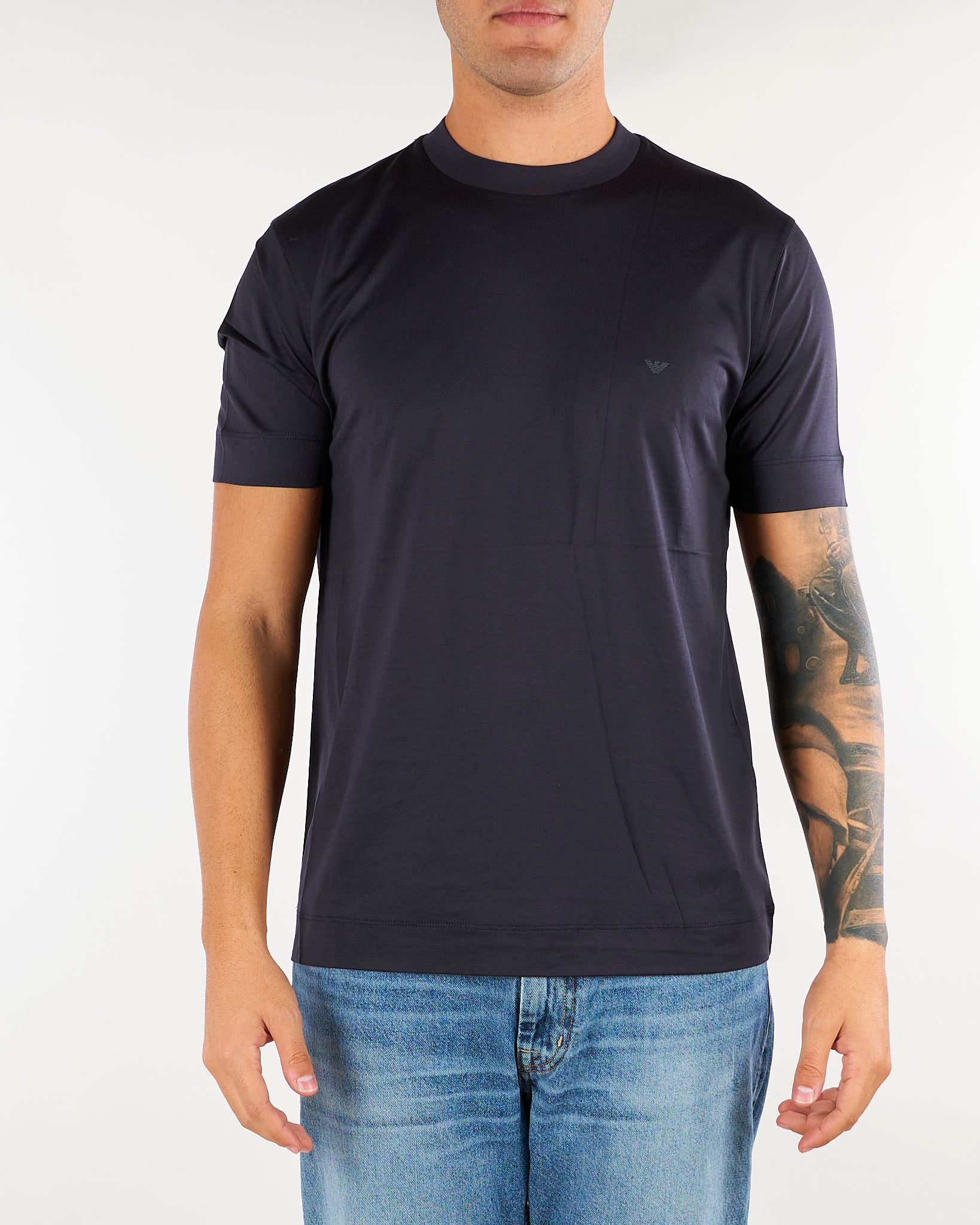 T-shirt Blu in lyocell e cotone con logo EM006318AF10017 UB118 EMPORIO ARMANI 