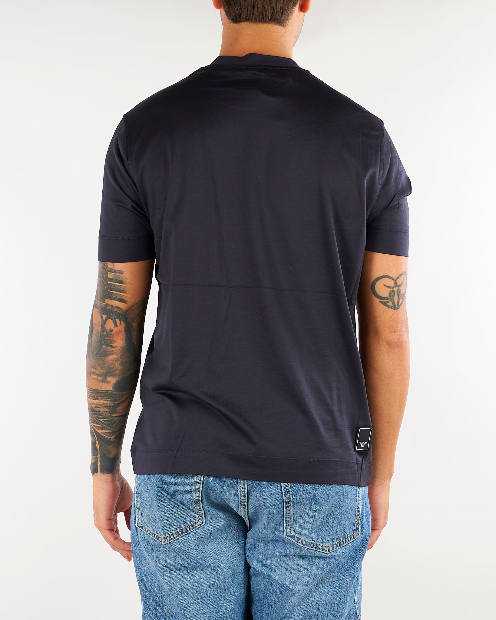 T-shirt Blu in lyocell e cotone con logo EM006318AF10017 UB118 EMPORIO ARMANI 