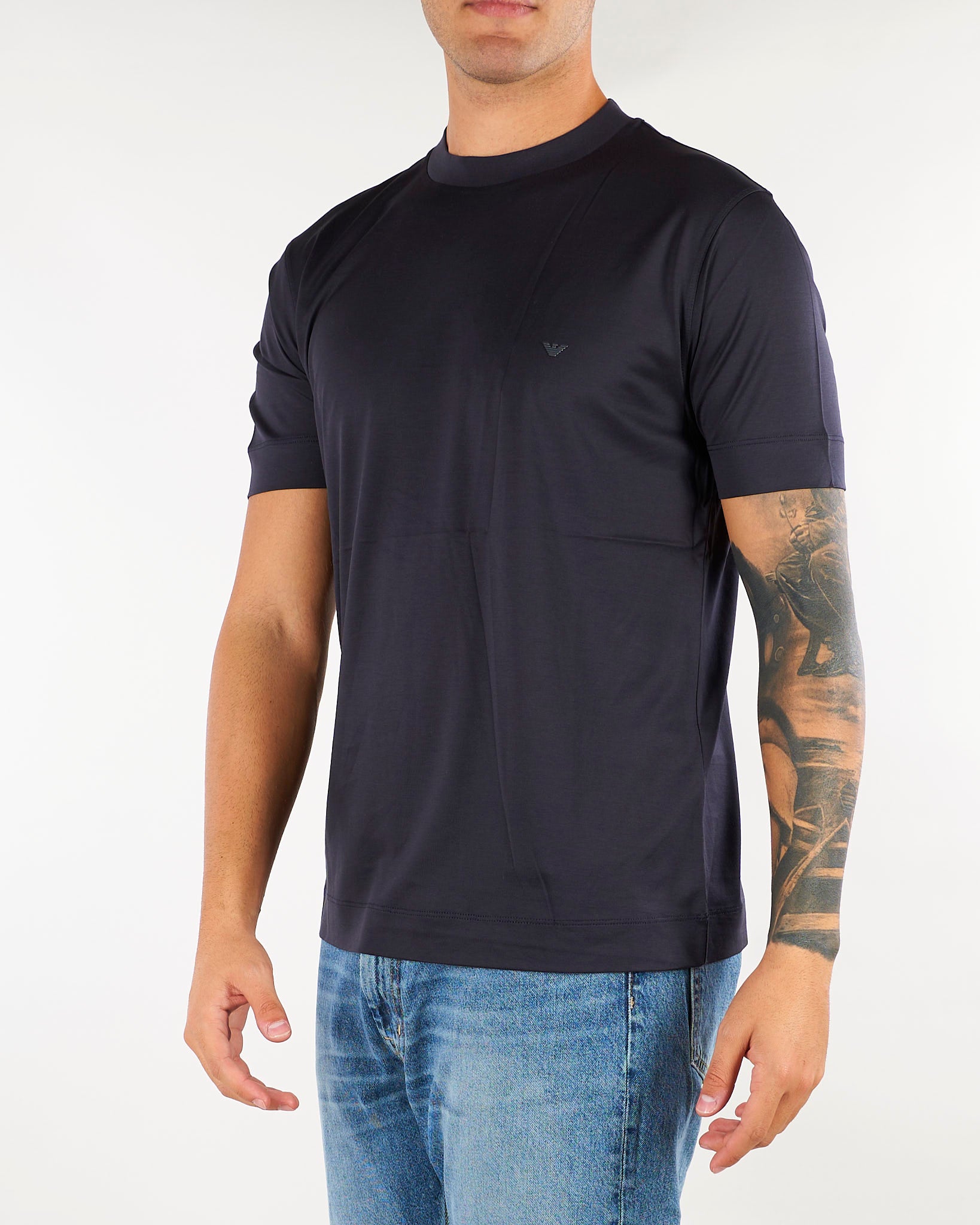 T-shirt Blu in lyocell e cotone con logo EM006318AF10017 UB118 EMPORIO ARMANI 