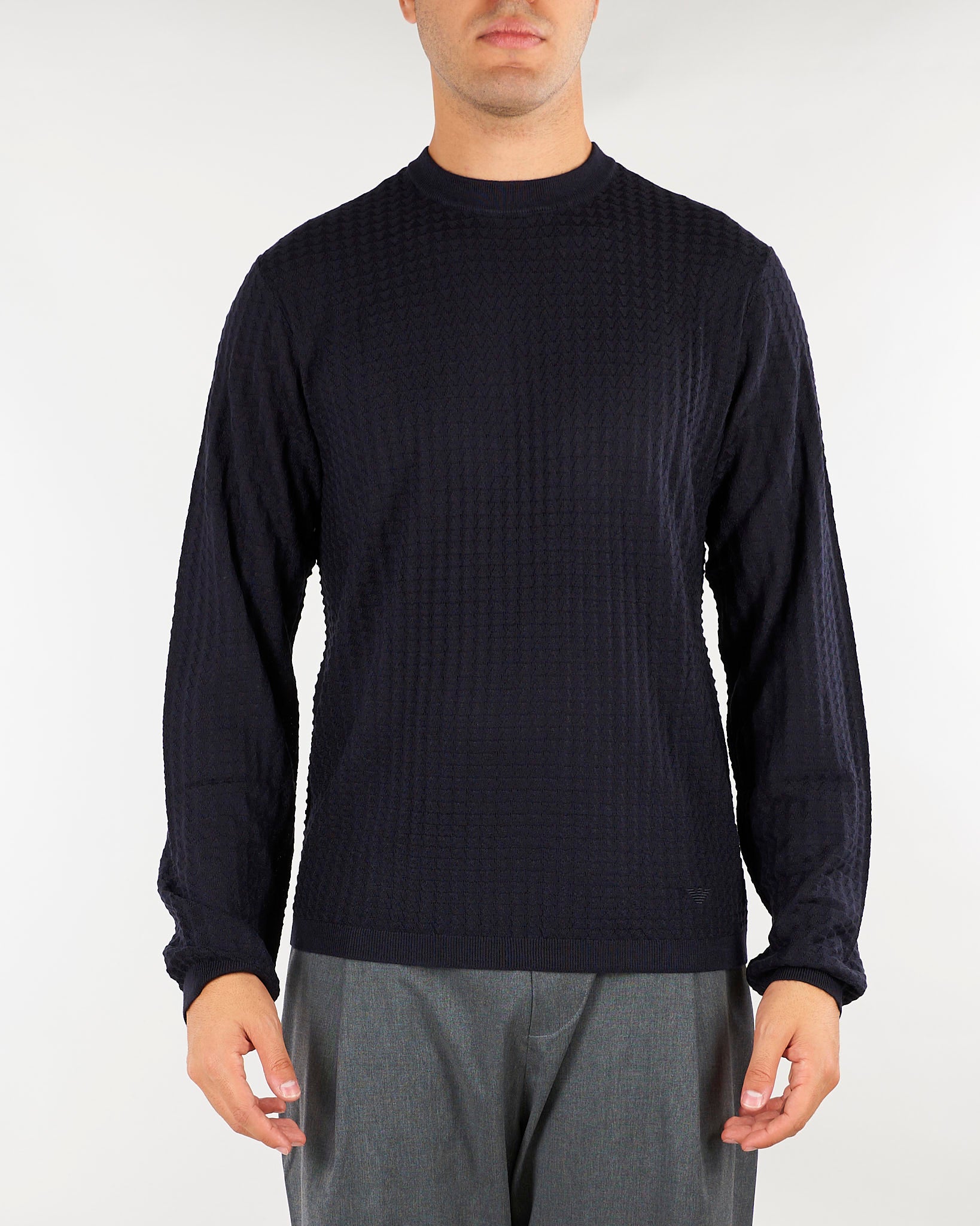 Maglia jacquard Blu in misto lyocell e lana EM006419AF29821 UB109 EMPORIO ARMANI 