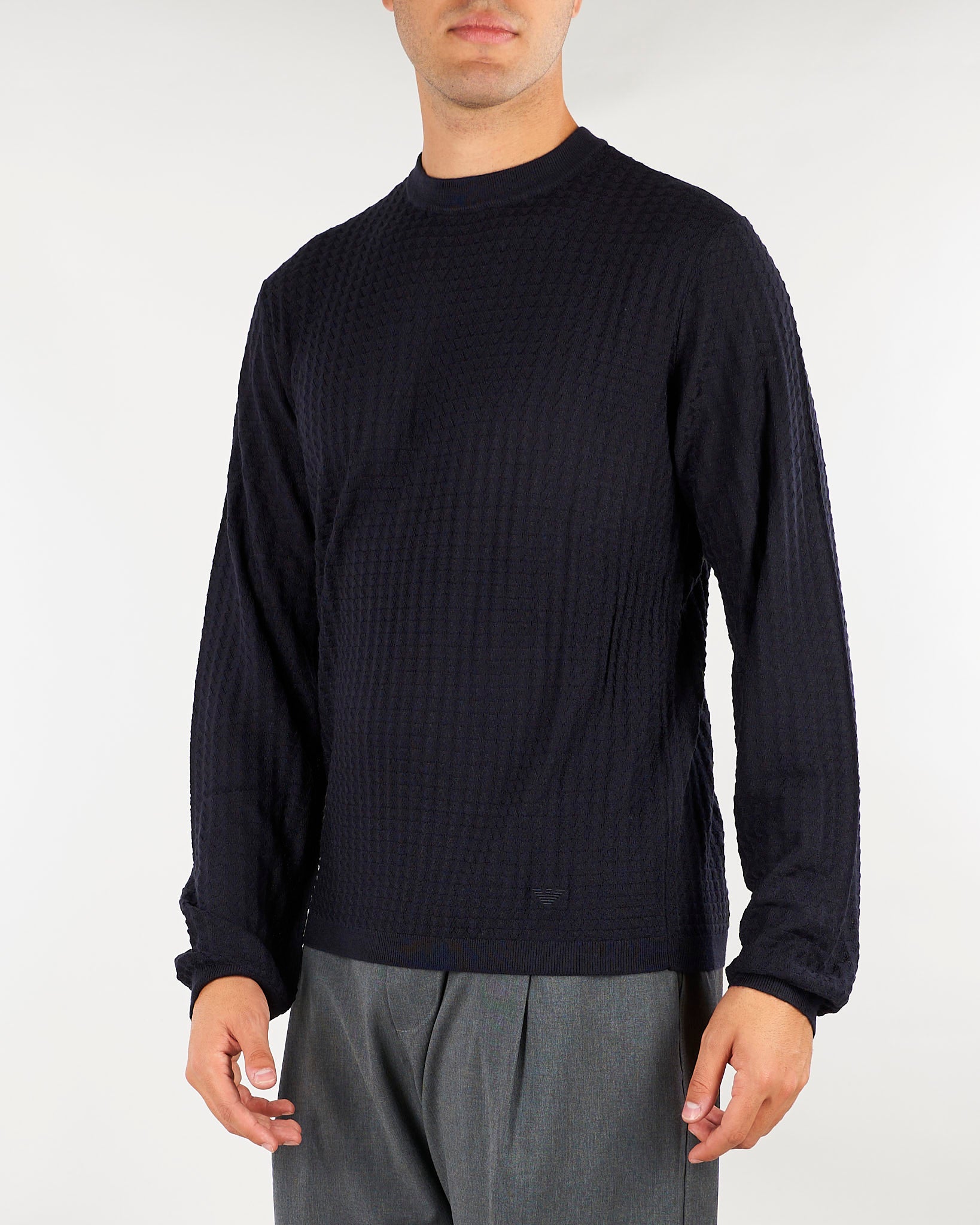Maglia jacquard Blu in misto lyocell e lana EM006419AF29821 UB109 EMPORIO ARMANI 