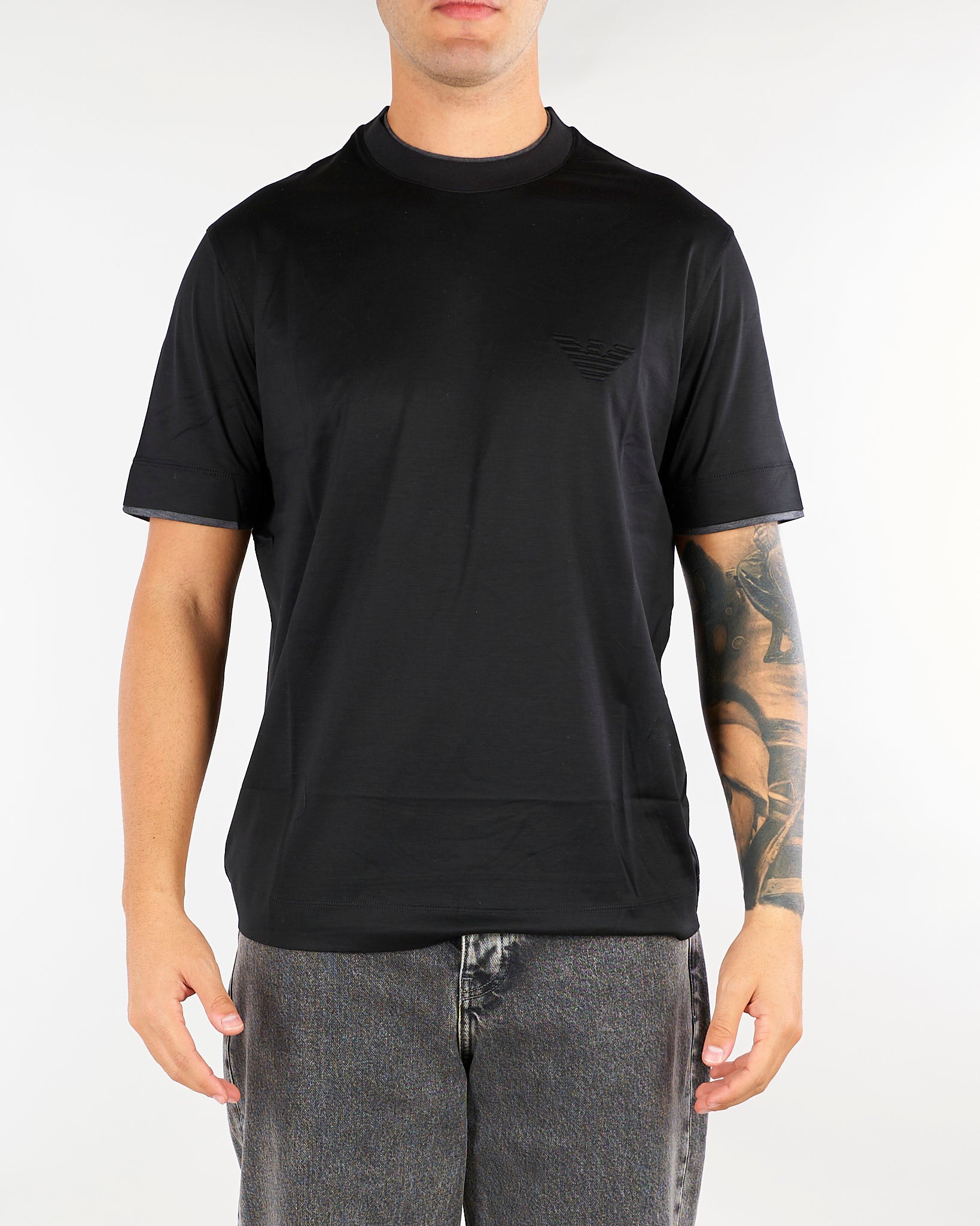 T-shirt Nero in jersey e lyocell con logo EM006766AF10017 MC718 EMPORIO ARMANI 
