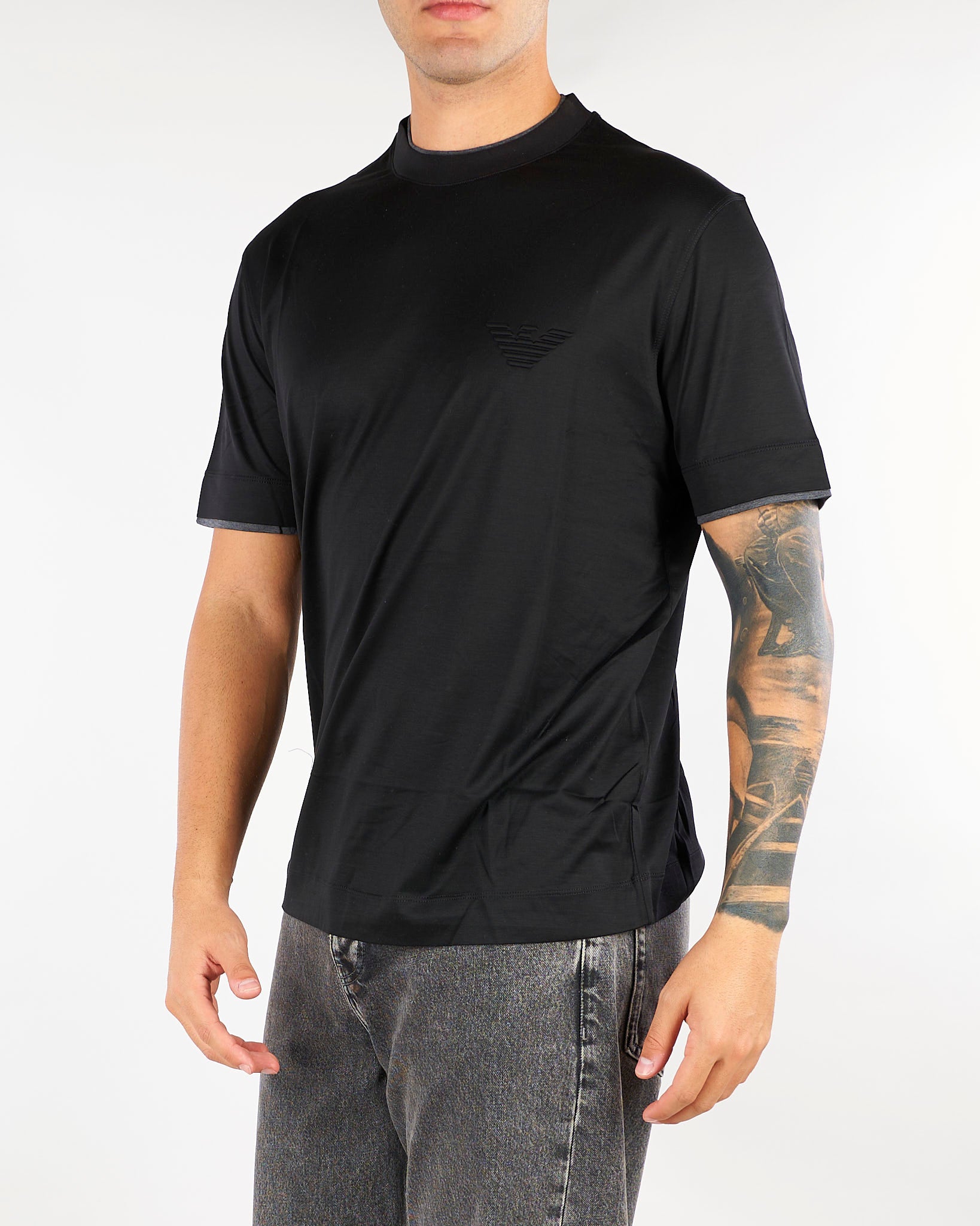 T-shirt Nero in jersey e lyocell con logo EM006766AF10017 MC718 EMPORIO ARMANI 