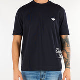 T-shirt Blu in cotone con ricamo logo laterale EM006811AF13715 MB842 EMPORIO ARMANI 