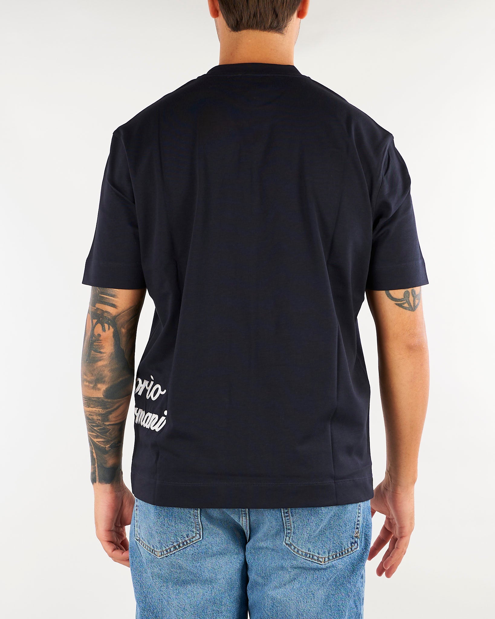 T-shirt Blu in cotone con ricamo logo laterale EM006811AF13715 MB842 EMPORIO ARMANI 