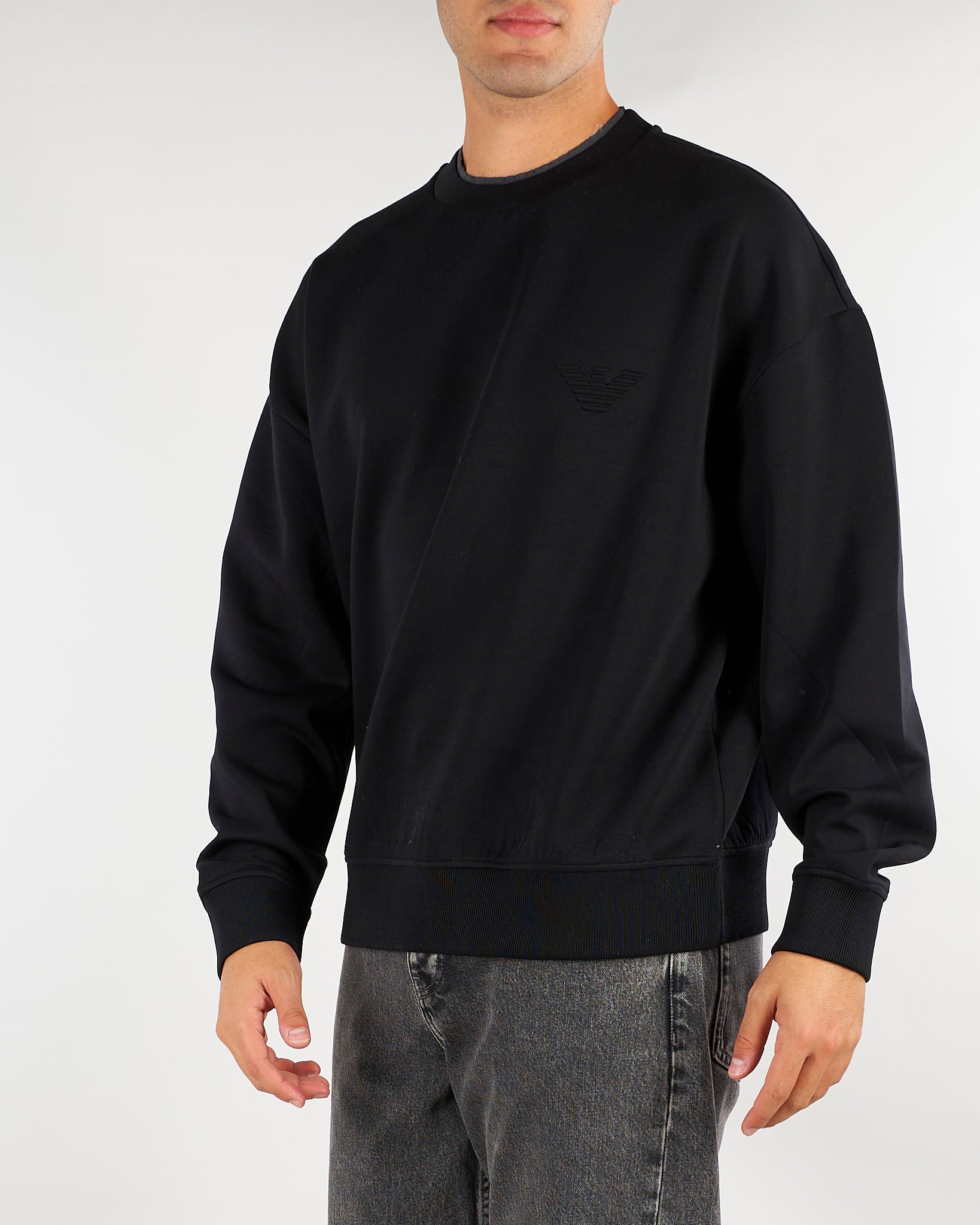 Felpa Nero in double jersery con ricamo logo EM006827AF10013 MC718 EMPORIO ARMANI 