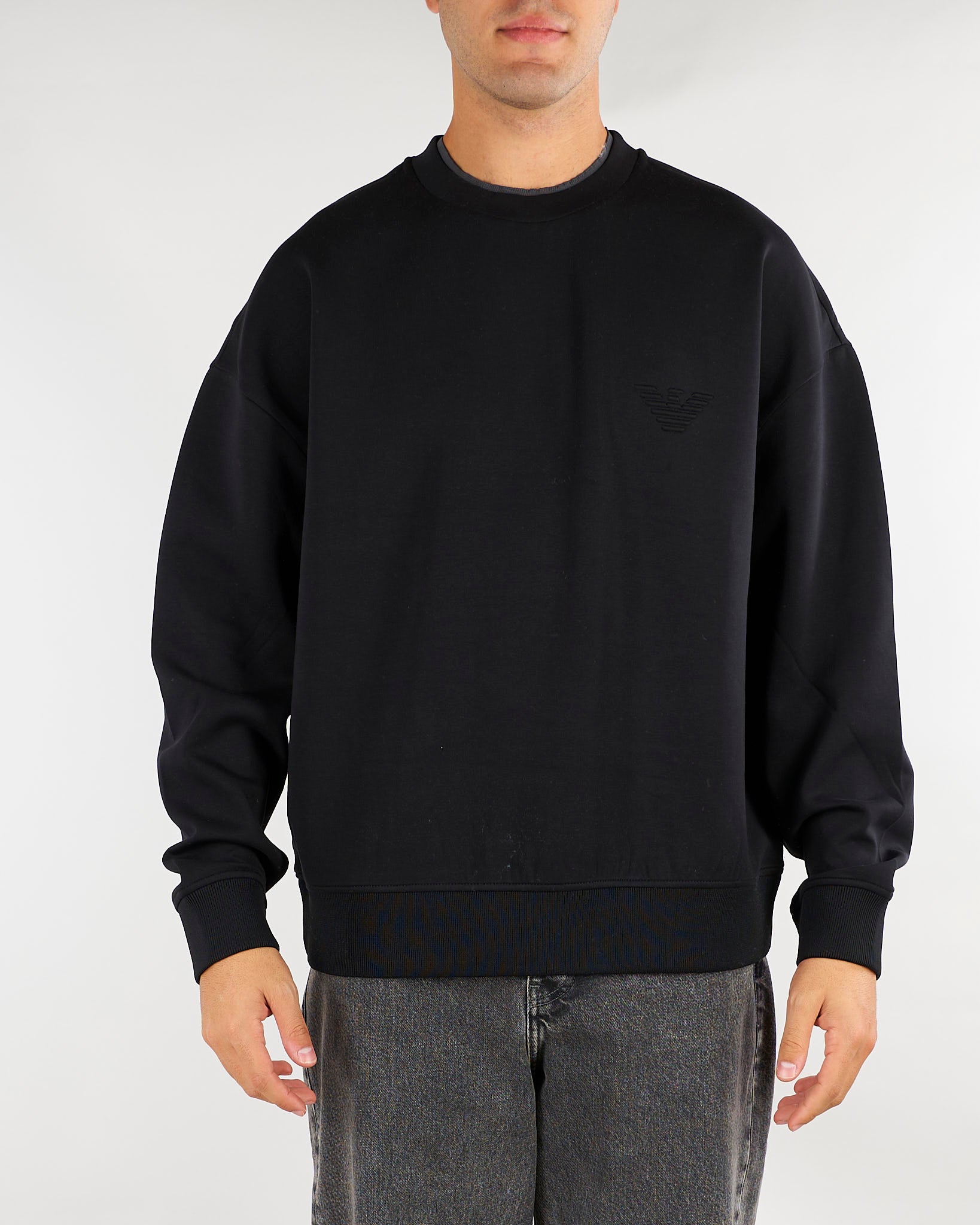 Felpa Nero in double jersery con ricamo logo EM006827AF10013 MC718 EMPORIO ARMANI 