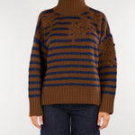 Maglia Marrone-Blu a righe in pura lana e cashmere con ricami D49EM052E59 MFB87 ERMANNO BY ERMANNO SCERVINO 