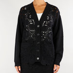 Cardigan Nero in lana con pizzo crochet D49EN011E58 MF099 ERMANNO BY ERMANNO SCERVINO 