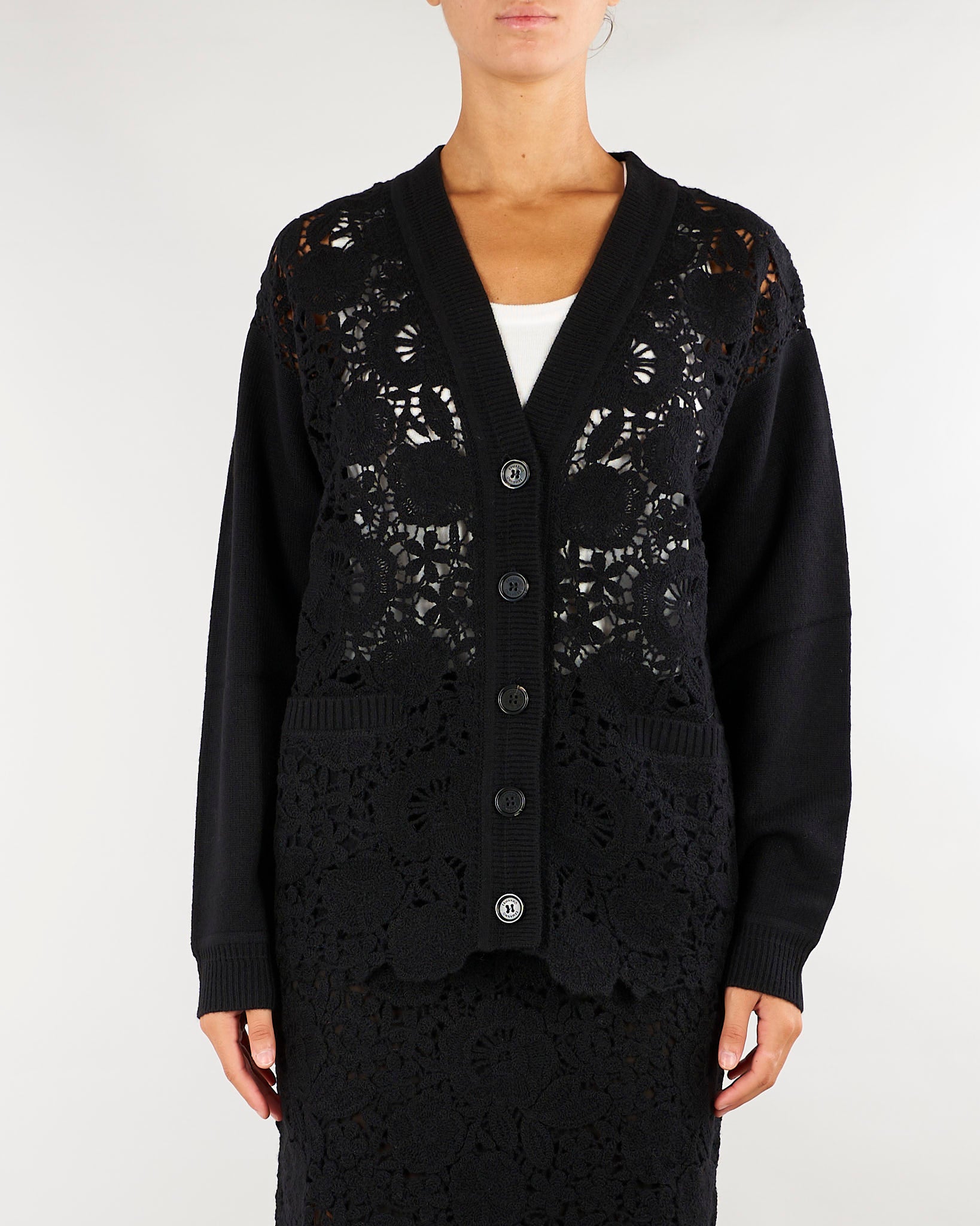 Cardigan Nero in lana con pizzo crochet D49EN011E58 MF099 ERMANNO BY ERMANNO SCERVINO 