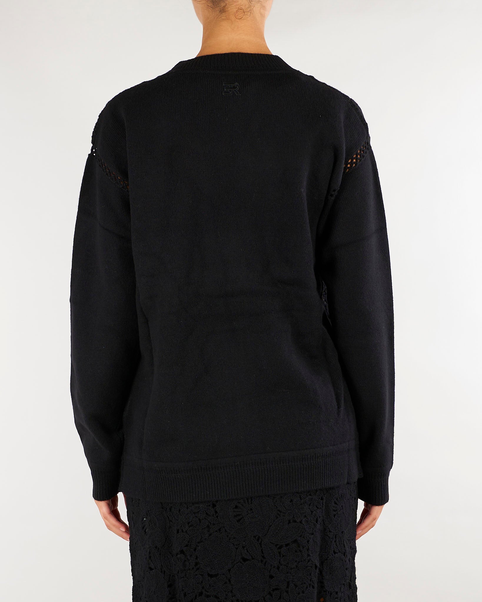 Cardigan Nero in lana con pizzo crochet D49EN011E58 MF099 ERMANNO BY ERMANNO SCERVINO 