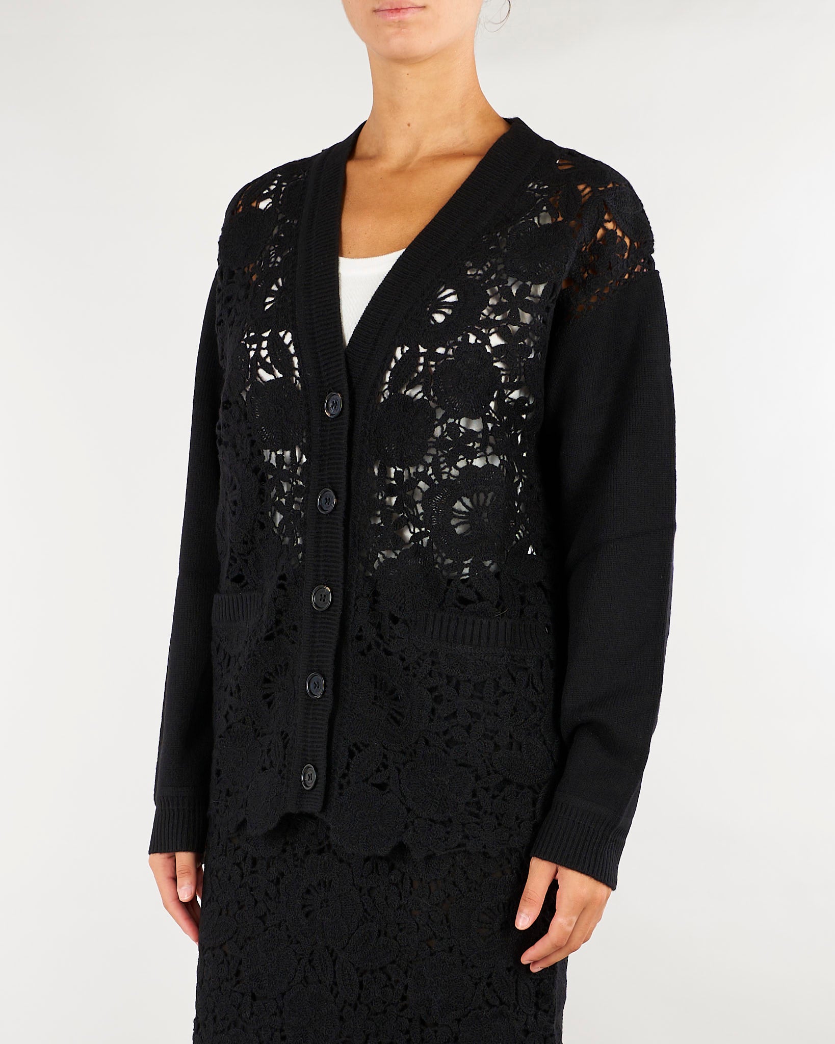 Cardigan Nero in lana con pizzo crochet D49EN011E58 MF099 ERMANNO BY ERMANNO SCERVINO 