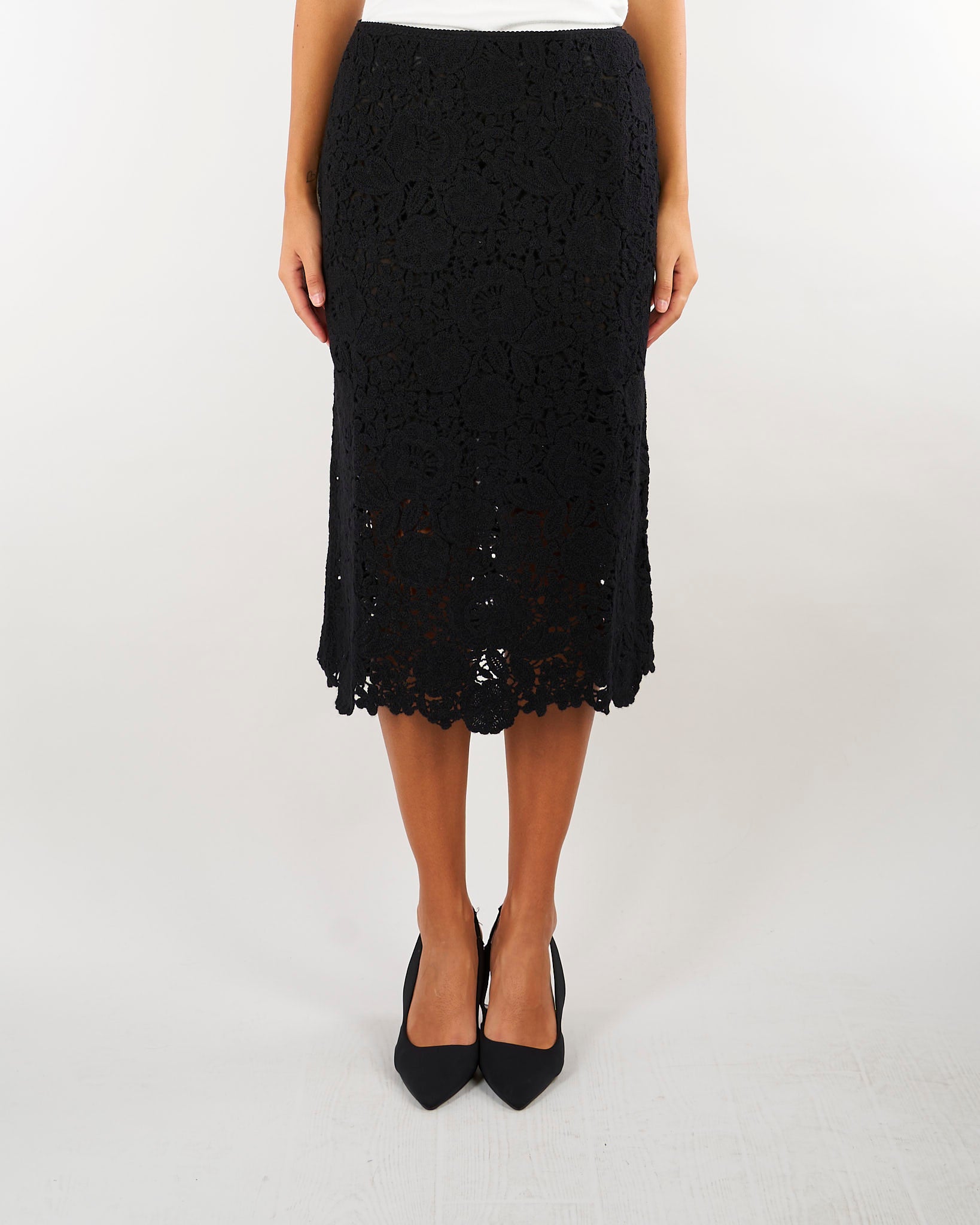 Gonna Nero midi in pizzo crochet D49EO028E58 MF099 ERMANNO BY ERMANNO SCERVINO 