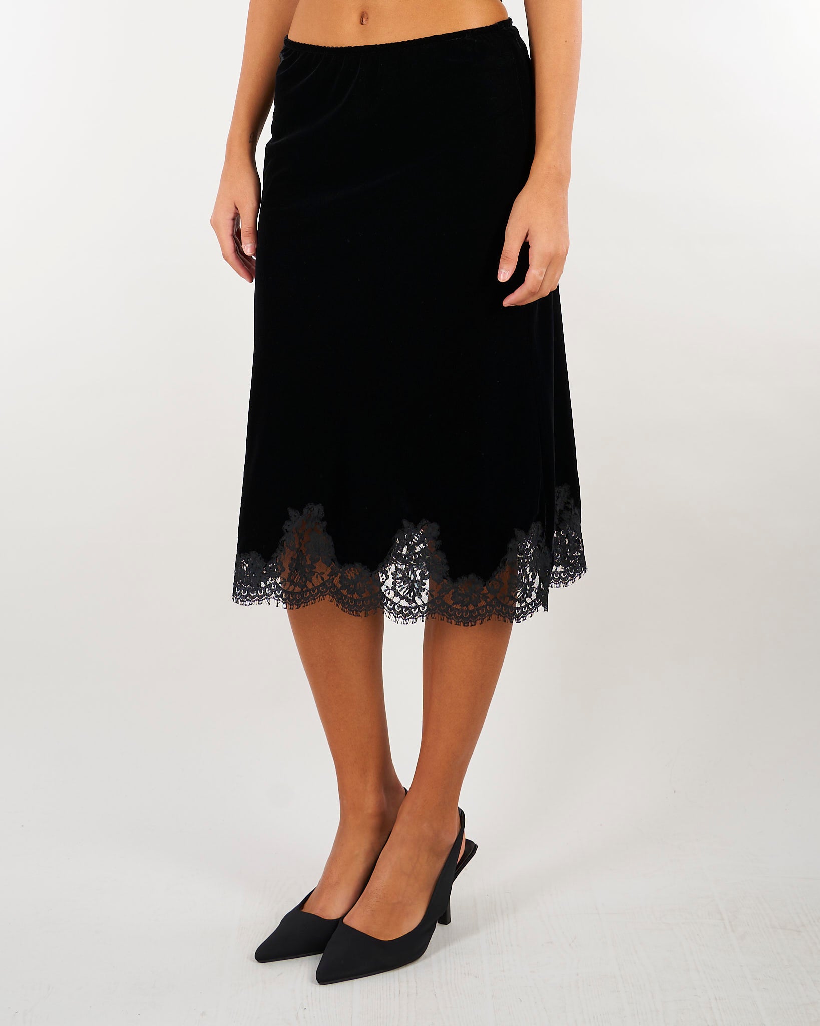 Gonna Nera midi in velluto con inserti in pizzo D49EO043E4E MF099 ERMANNO BY ERMANNO SCERVINO 