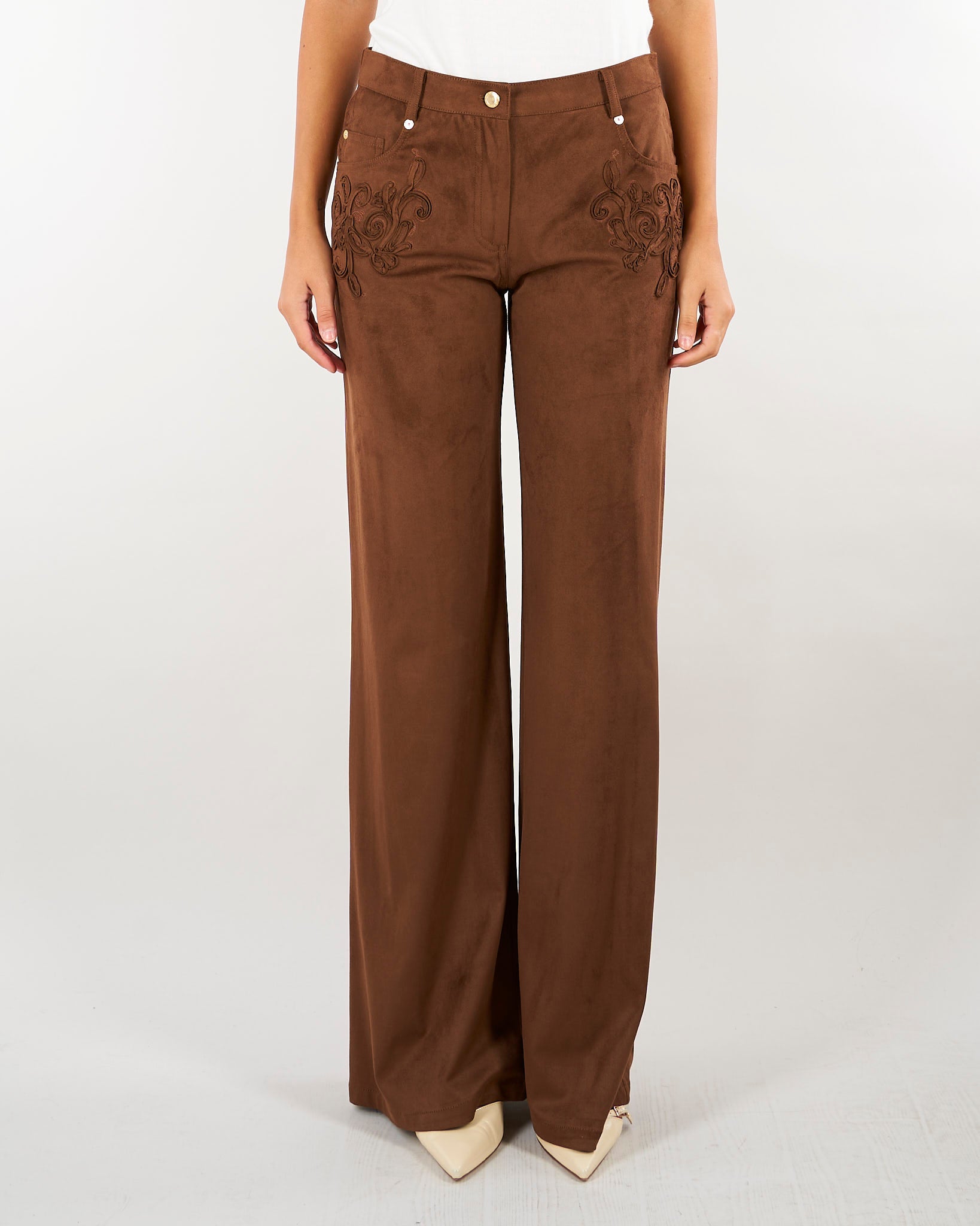 Pantaloni Cuoio in suede con ricami D49EP045E94 MFB76 ERMANNO BY ERMANNO SCERVINO 