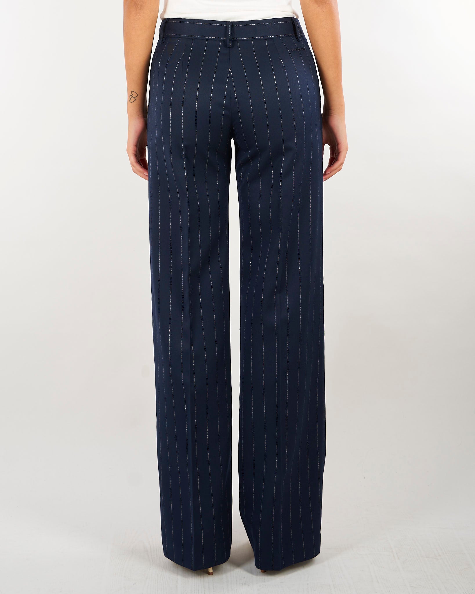 Pantalone Blu gessato wide leg D49EP073E5D MFC14 ERMANNO BY ERMANNO SCERVINO 