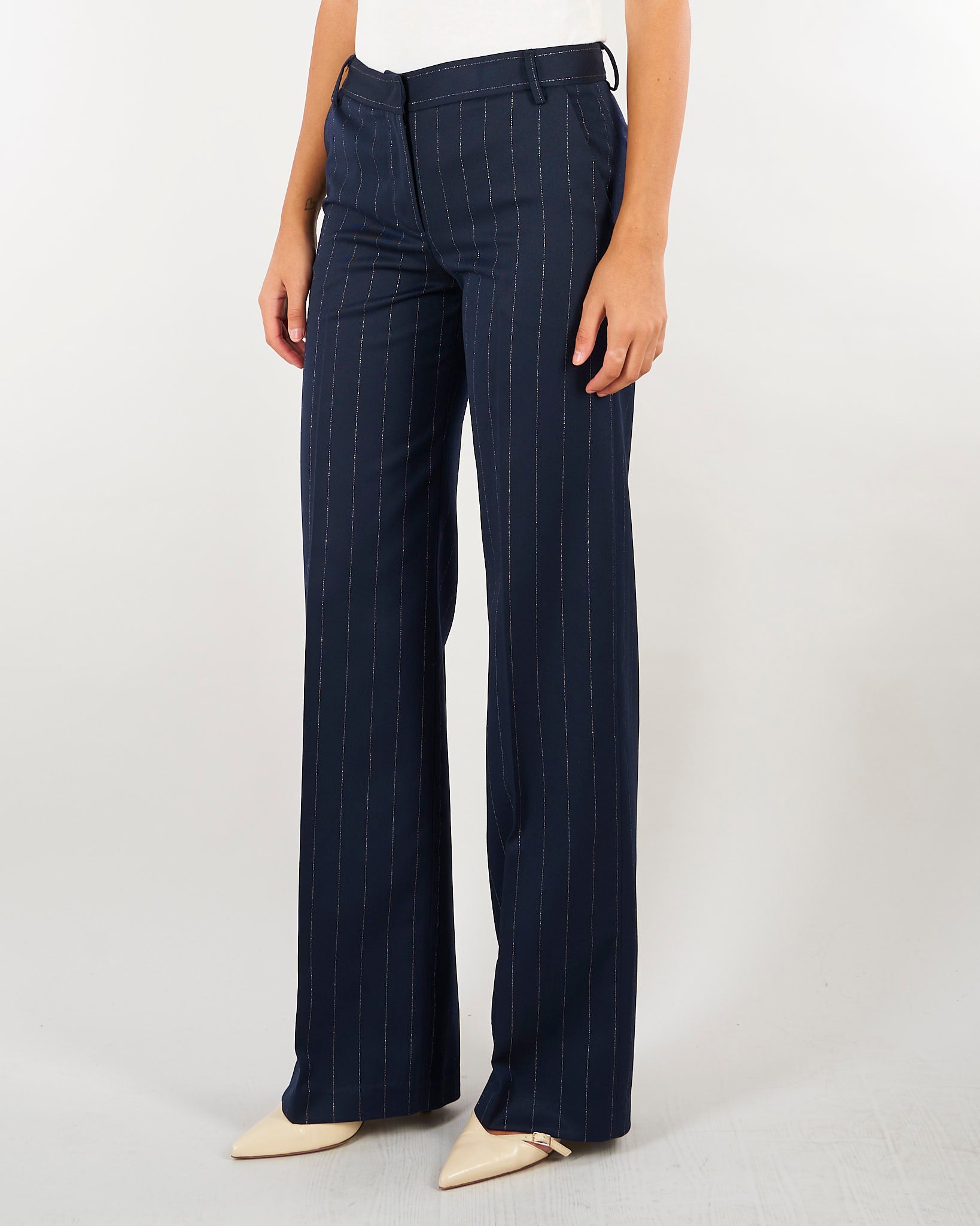 Pantalone Blu gessato wide leg D49EP073E5D MFC14 ERMANNO BY ERMANNO SCERVINO 