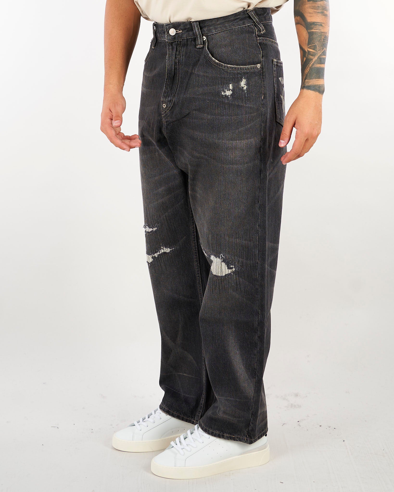 Jeans Nero con stampa gabbiano e rotture 2EAEJM6JE6011RXDN BLDD EVISU 