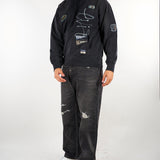 Felpa Nero con cappuccio e stemmi ricamati "Fortuna" 2EAHTM6SW1070RXCT BLKX EVISU 