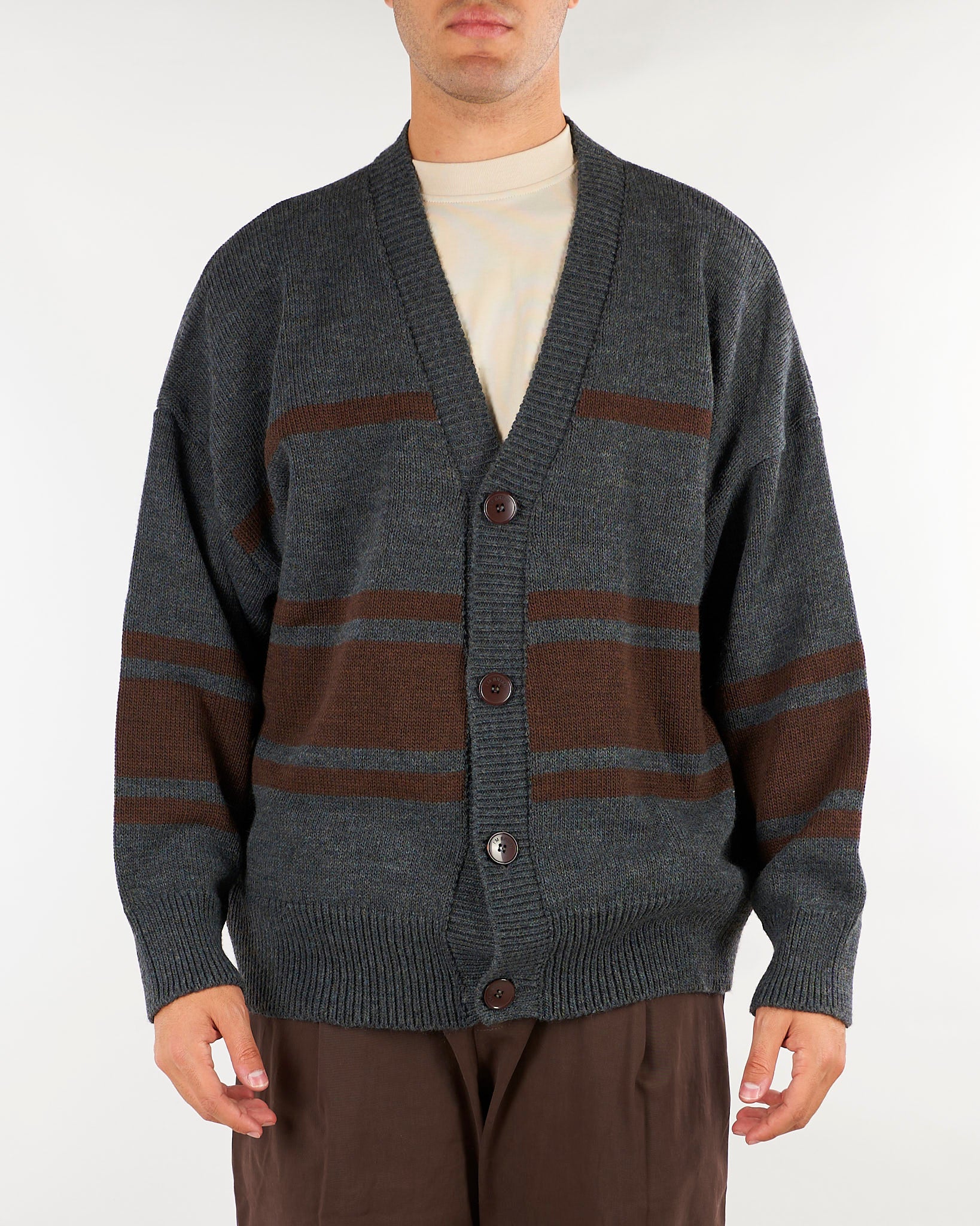 Cardigan Grigio a fasce Relaxed fit MA3808 8 I'M BRIAN 