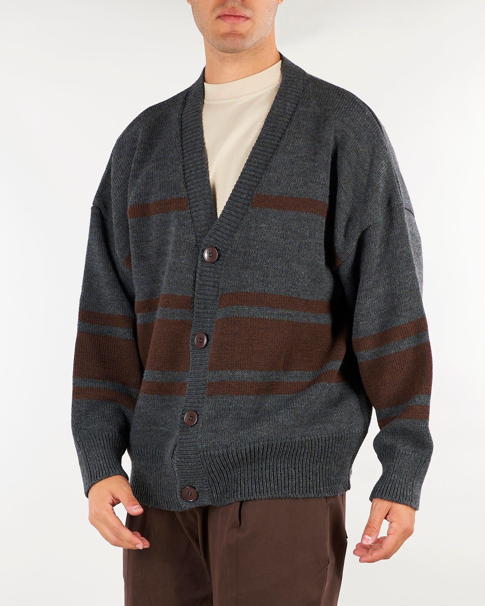Cardigan Grigio a fasce Relaxed fit MA3808 8 I'M BRIAN 