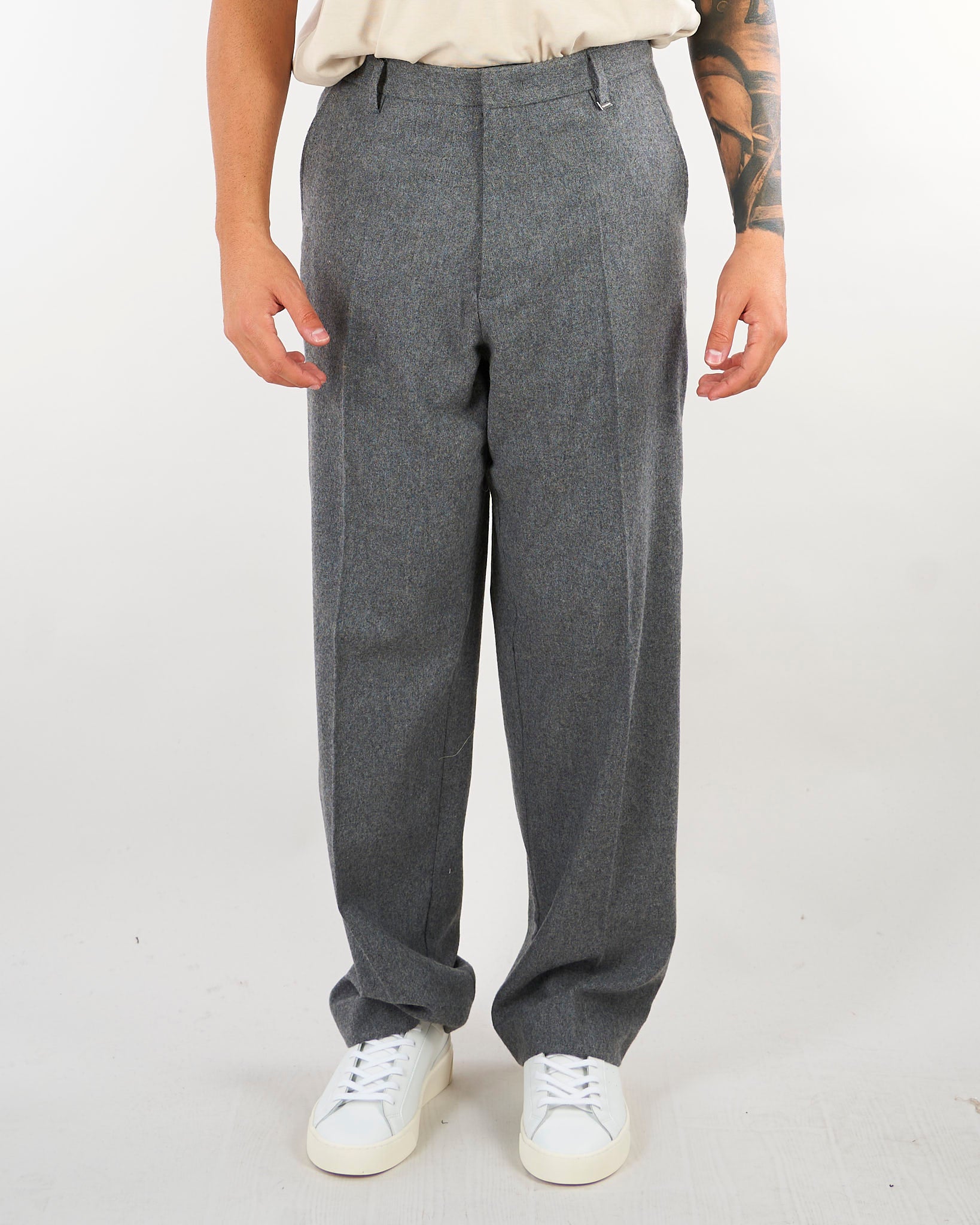Pantalone Grigio in flanella di lana wide leg PA3895 8 I'M BRIAN 
