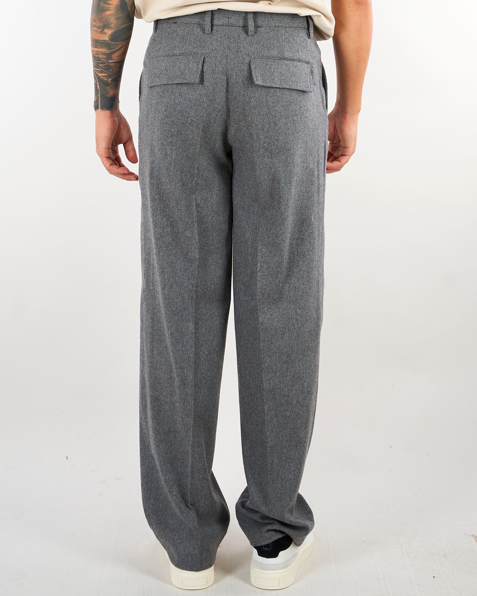 Pantalone Grigio in flanella di lana wide leg PA3895 8 I'M BRIAN 