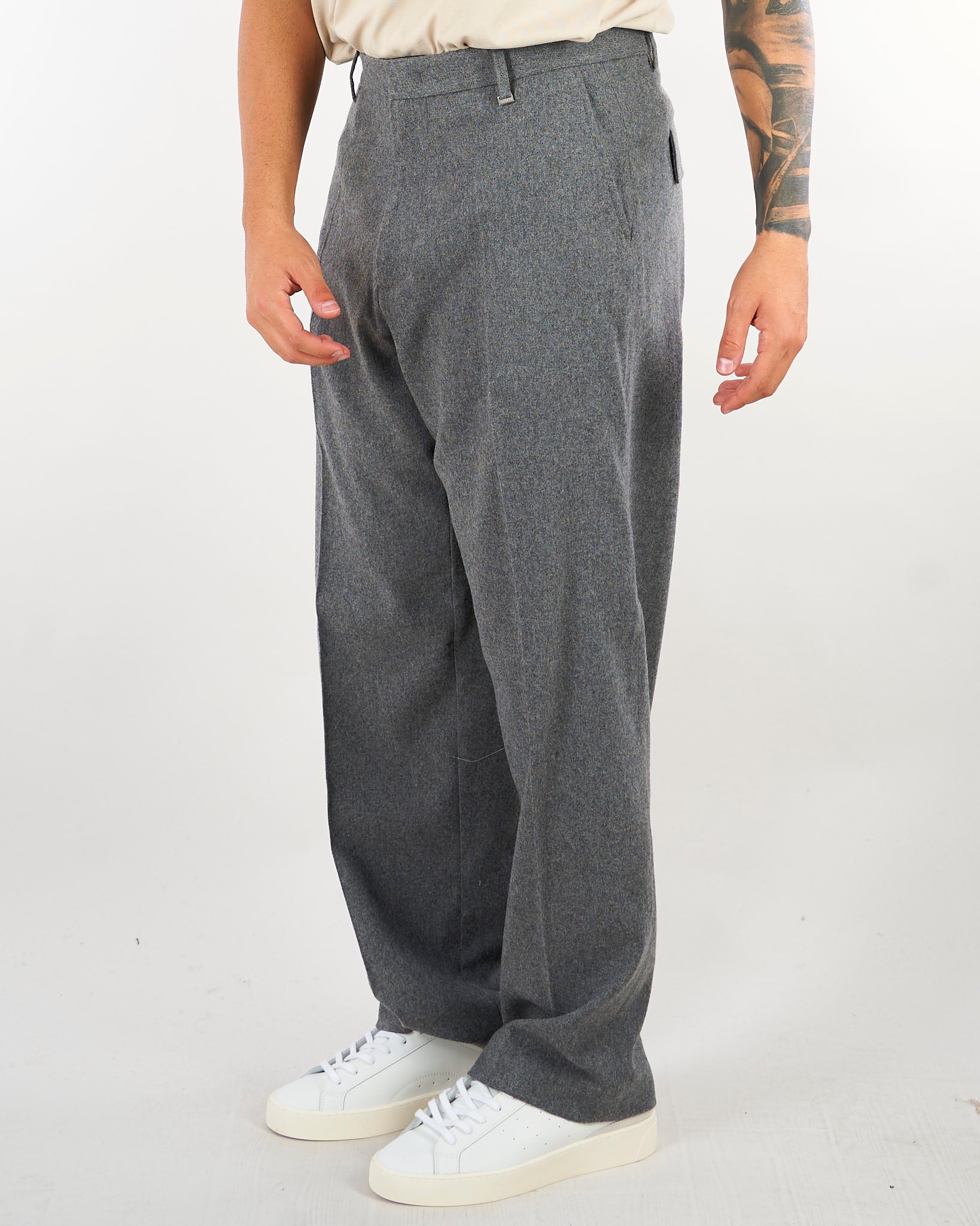 Pantalone Grigio in flanella di lana wide leg PA3895 8 I'M BRIAN 