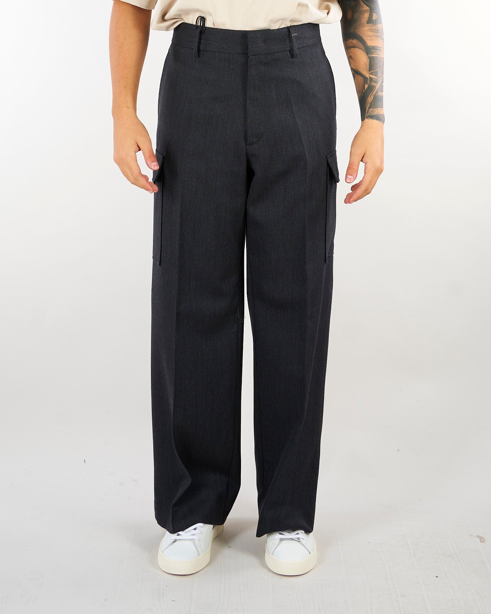 Pantalone Antracite in lana vergine wide leg PA3900 8 I'M BRIAN 