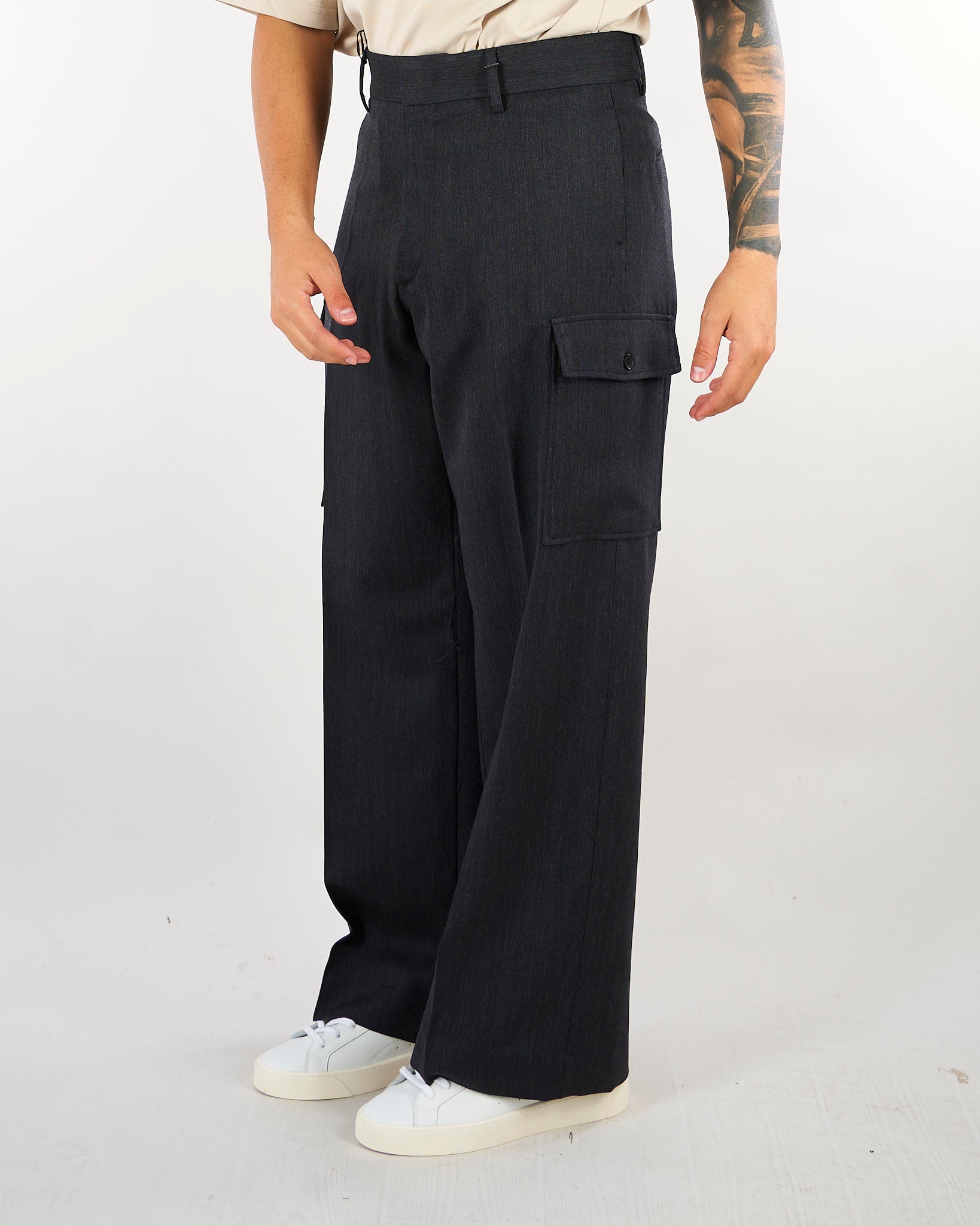 Pantalone Antracite in lana vergine wide leg PA3900 8 I'M BRIAN 