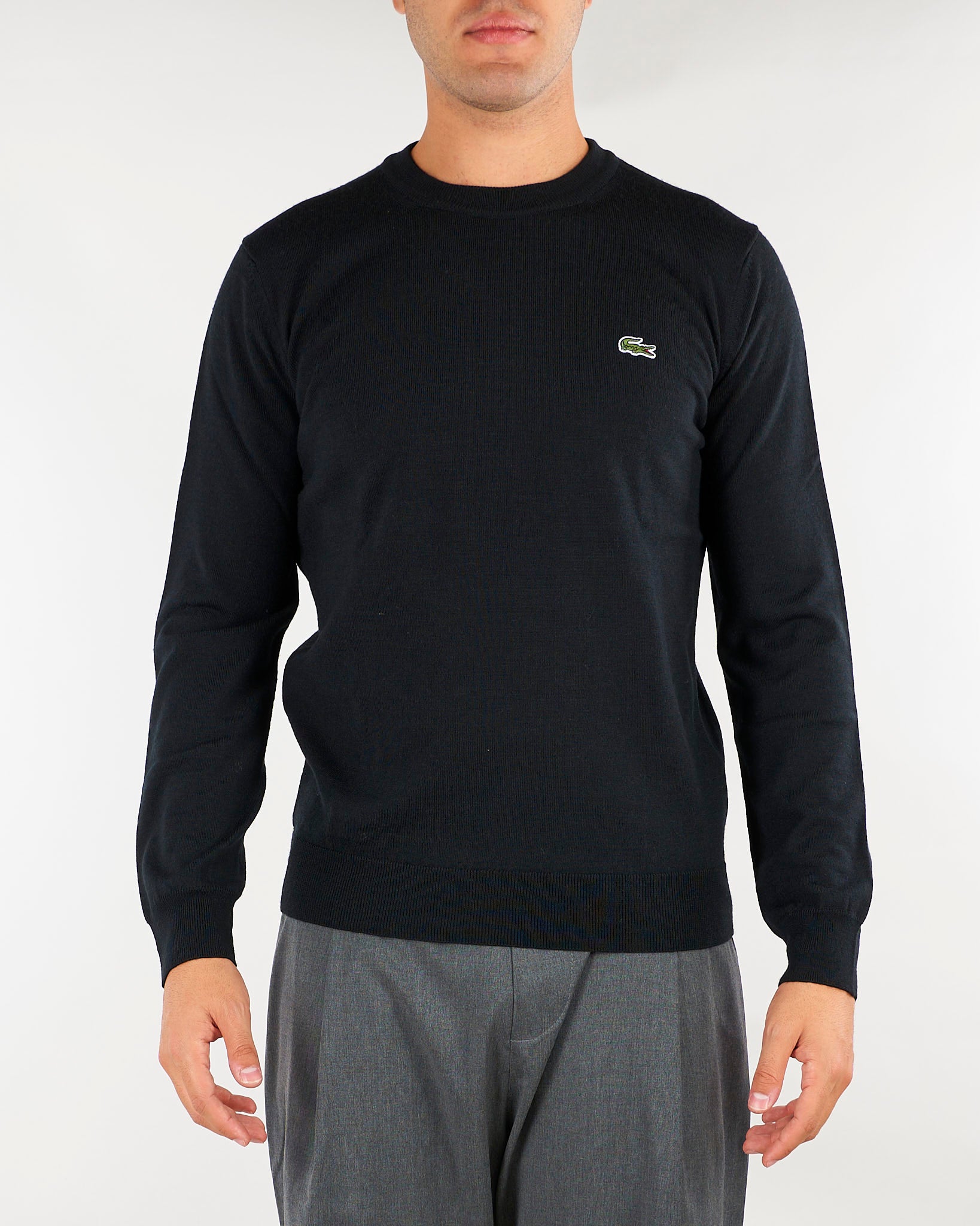 Maglia Nero in misto lana rasata con logo iconico AH3225 031 LACOSTE 