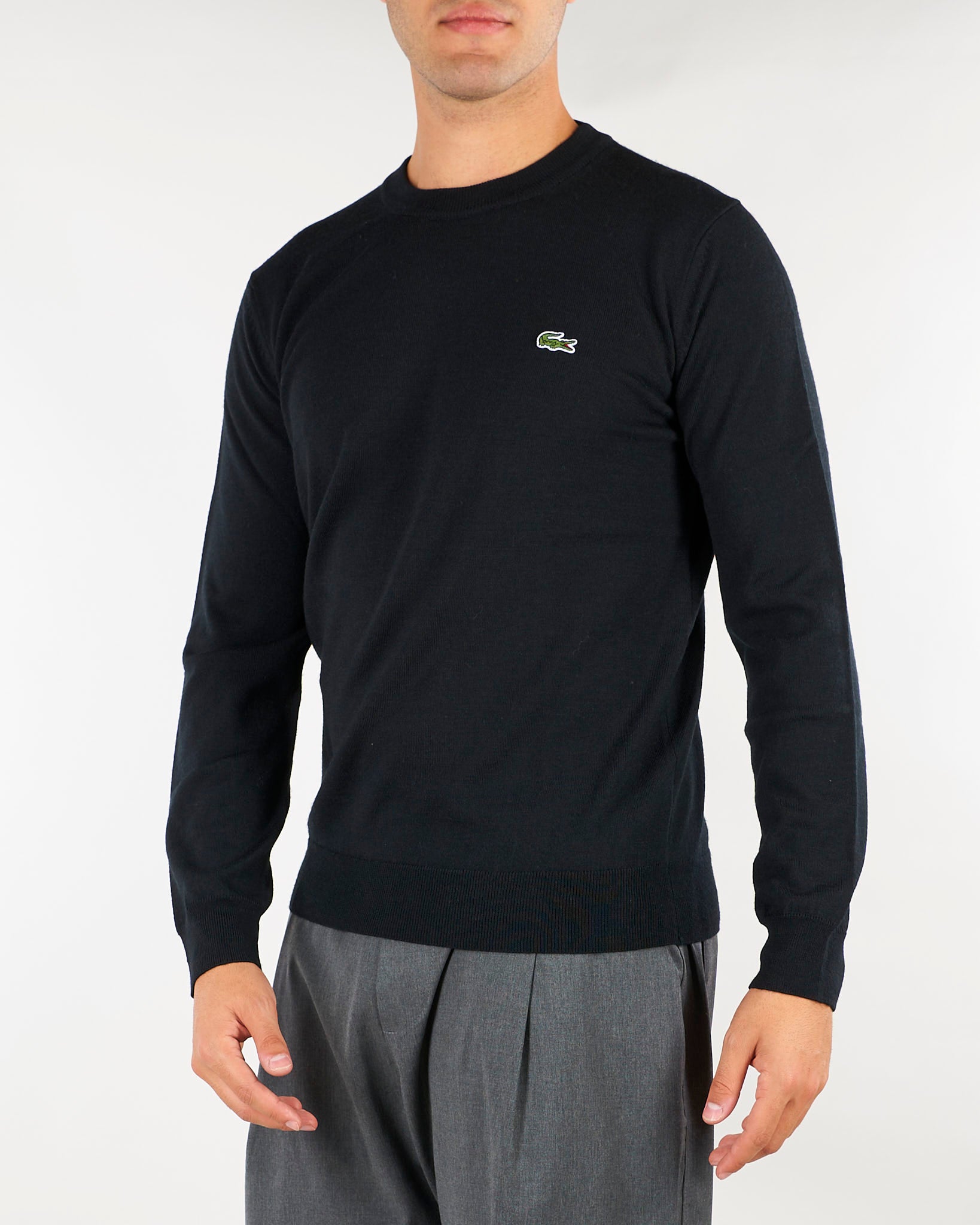 Maglia Nero in misto lana rasata con logo iconico AH3225 031 LACOSTE 