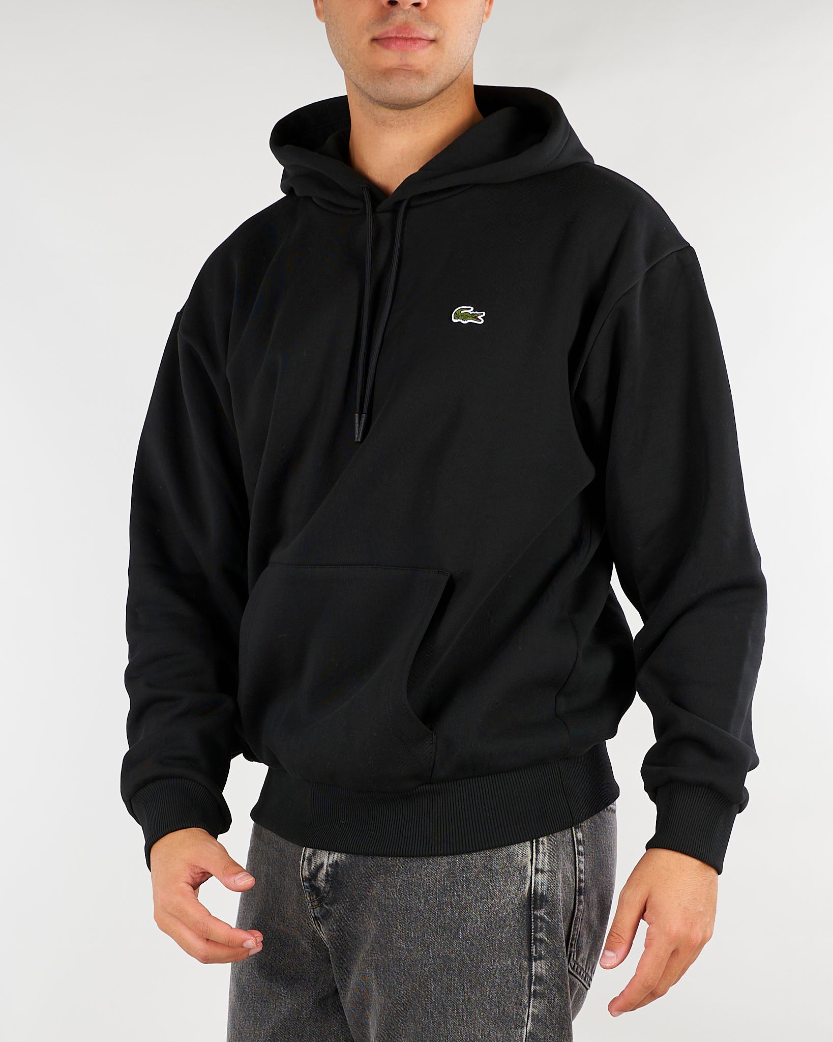 Felpa Nero con cappuccio in tessuto felpato con logo iconico SH8863 031 LACOSTE 