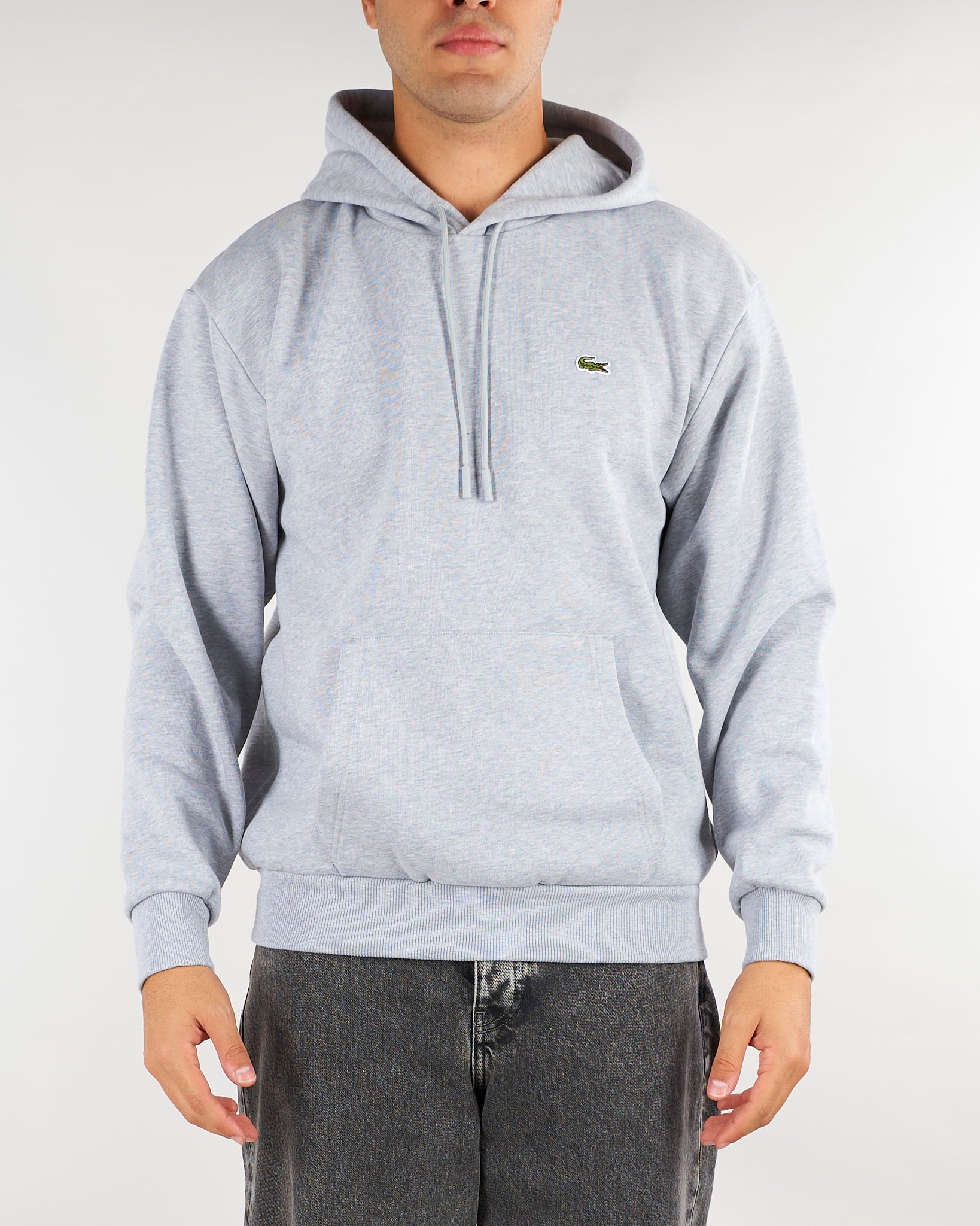 Felpa Grigio con cappuccio in tessuto felpato e logo iconico SH8863 CCA LACOSTE 