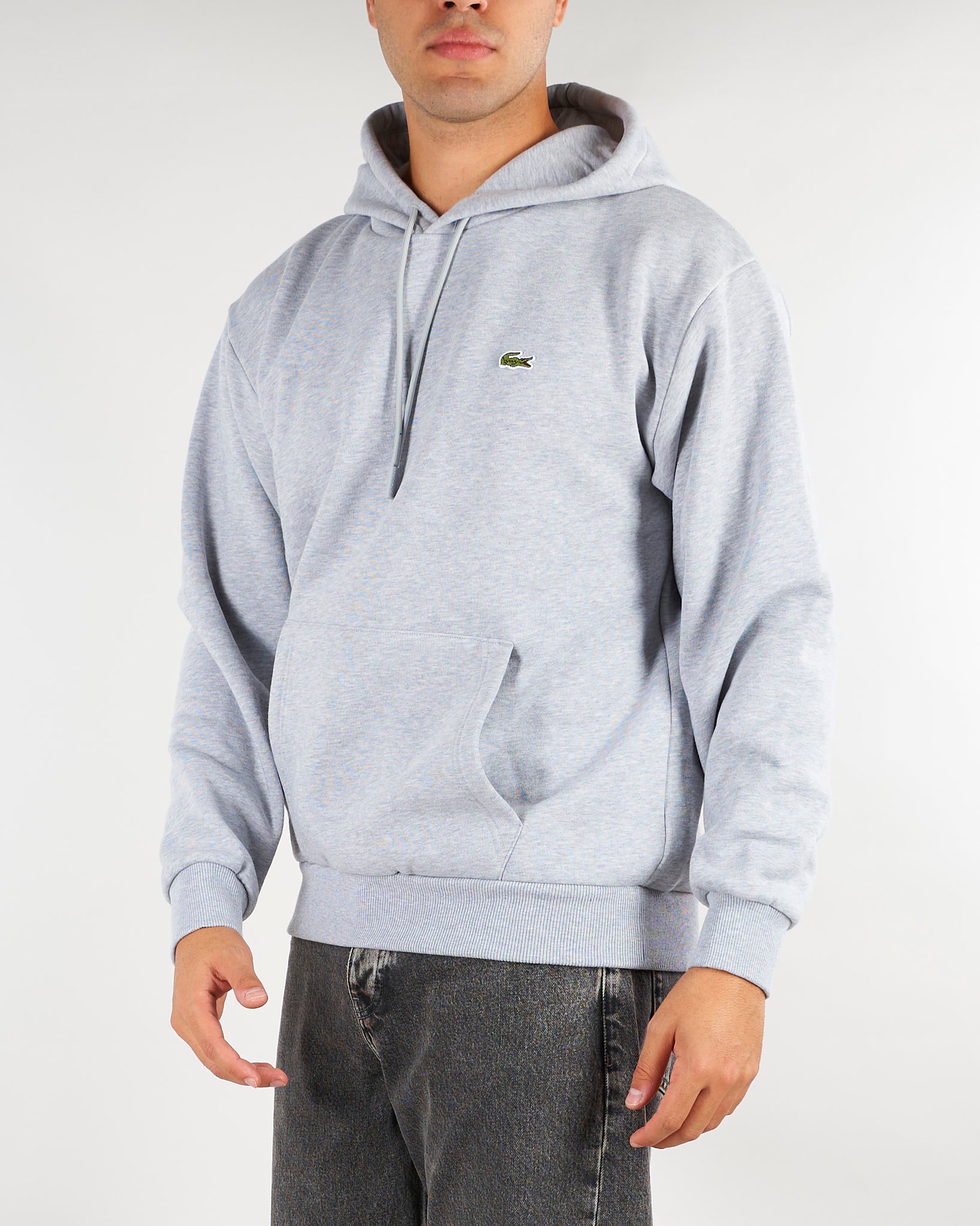 Felpa Grigio con cappuccio in tessuto felpato e logo iconico SH8863 CCA LACOSTE 