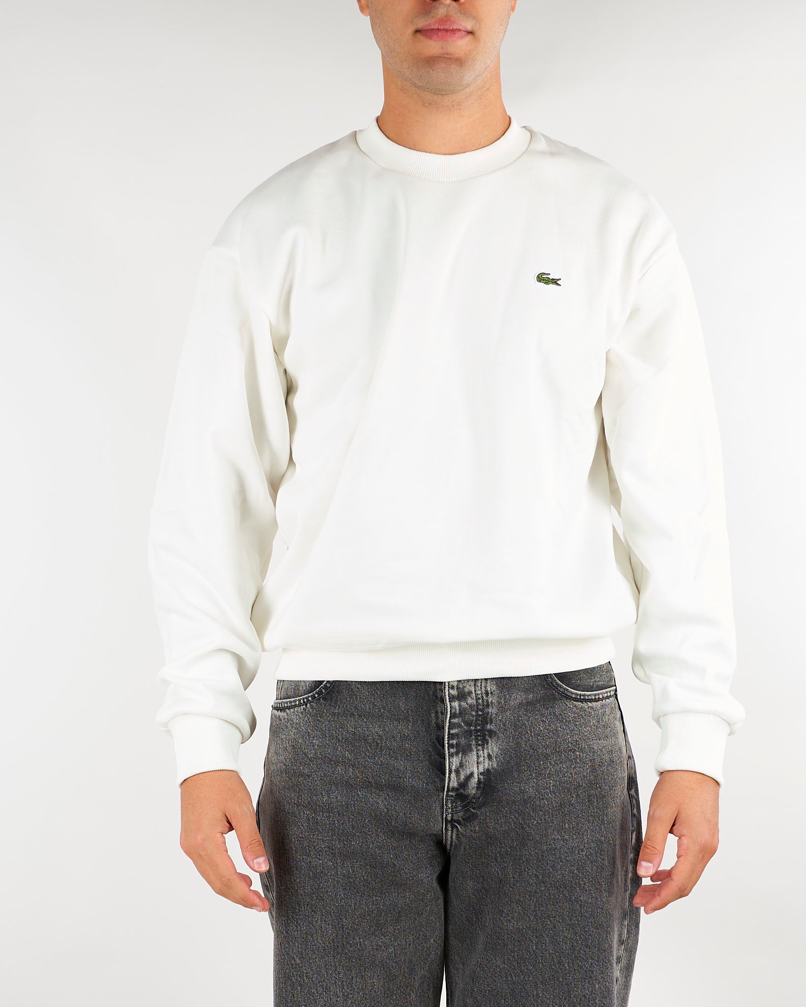 Felpa Bianco girocollo con iconico logo SH8868 70V LACOSTE 