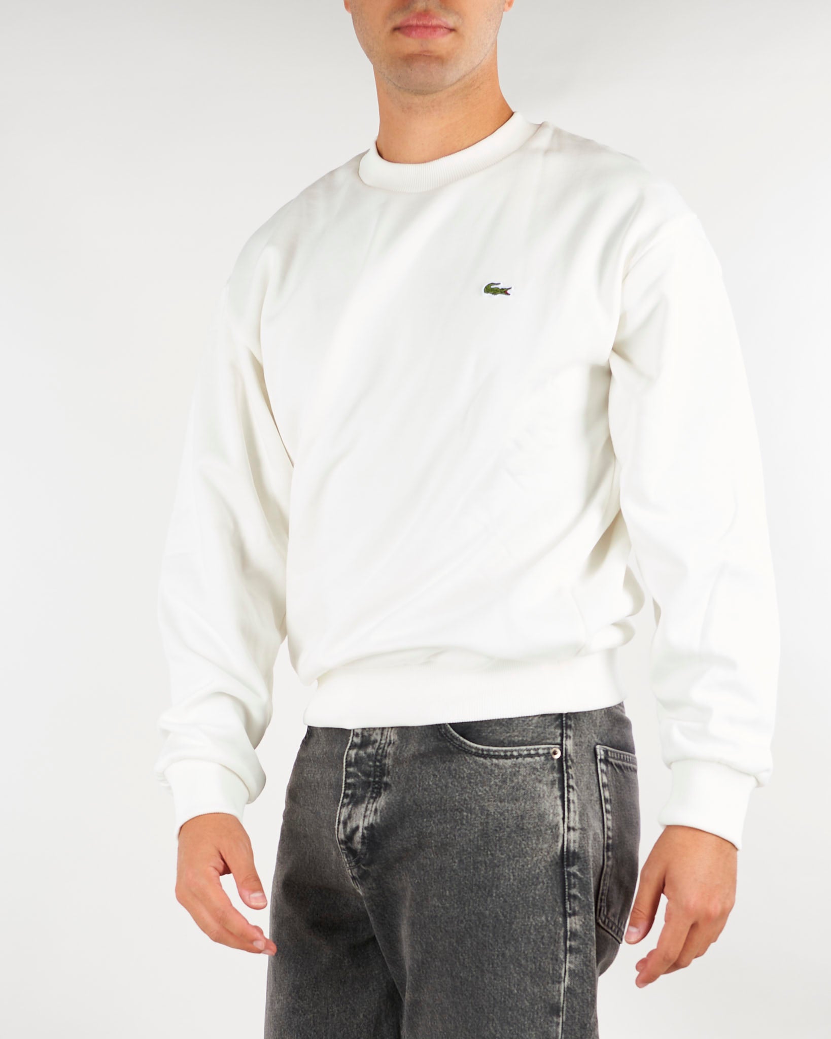 Felpa Bianco girocollo con iconico logo SH8868 70V LACOSTE 
