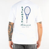 T-shirt Bianco in cotone con stampa tennis e ricamo TH2430 001 LACOSTE 