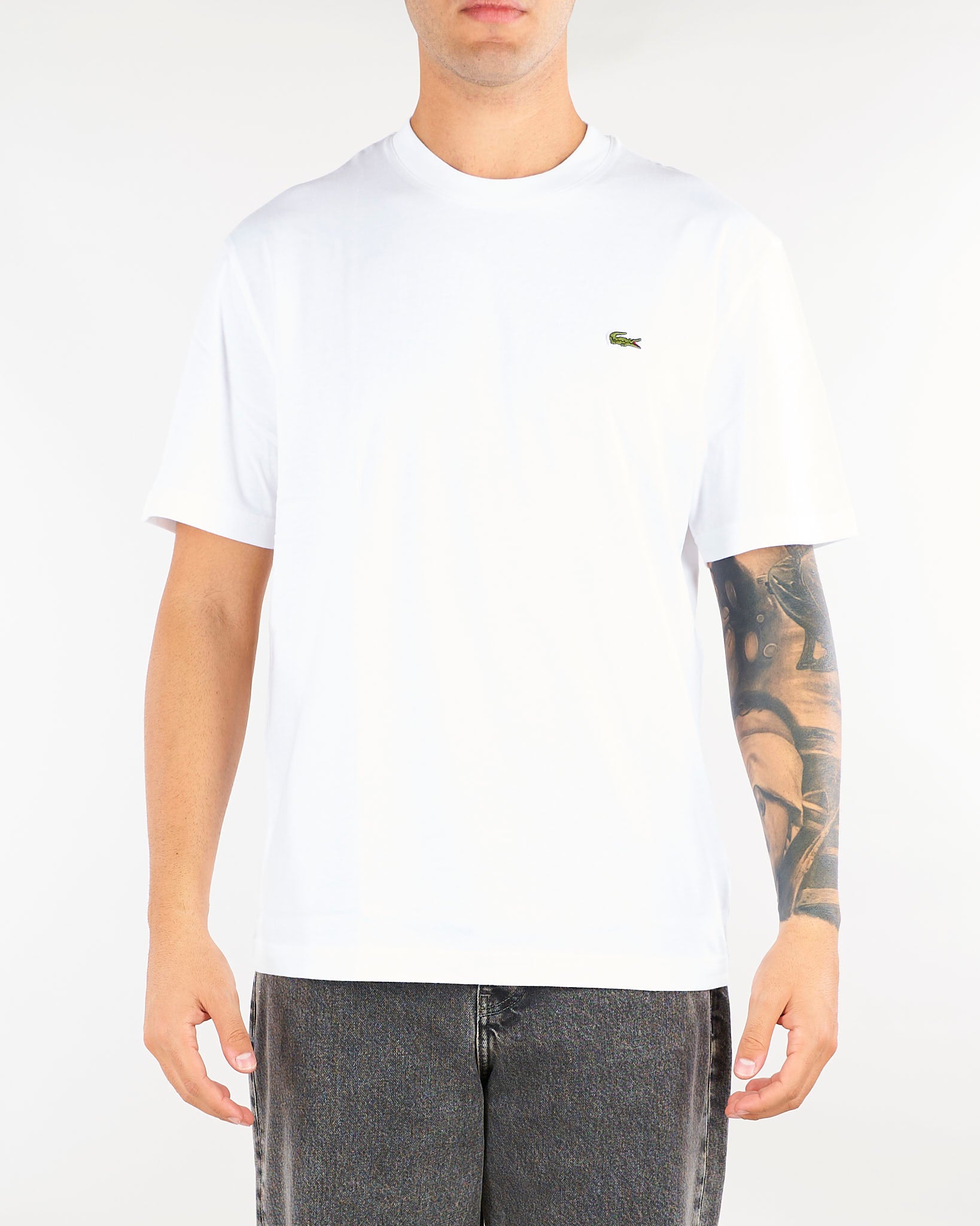 T-shirt Bianco in cotone con logo TH7318 001 LACOSTE 